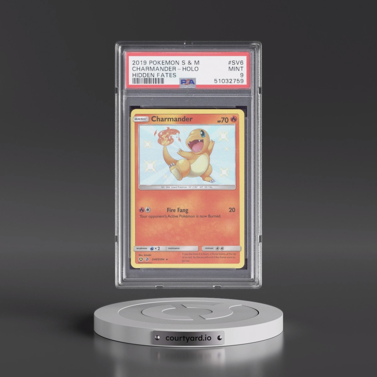 2019 Pokémon Sun & Moon Hidden Fates #SV6 Charmander - Holo (PSA 9 MINT)