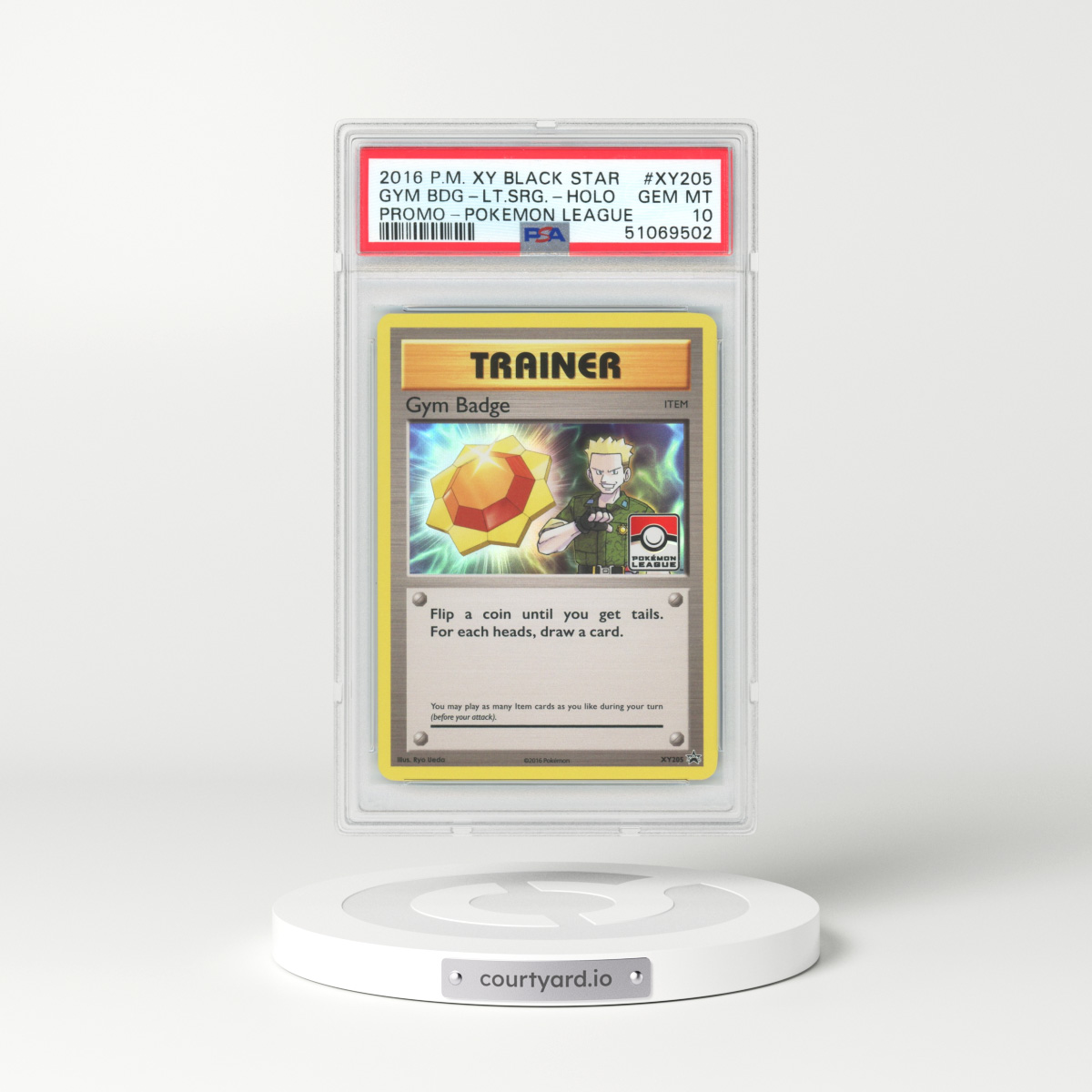 2016 XY Promos #XY205 Gym Badge - Lt. Surge - Holo (PSA 10 GEM MINT)