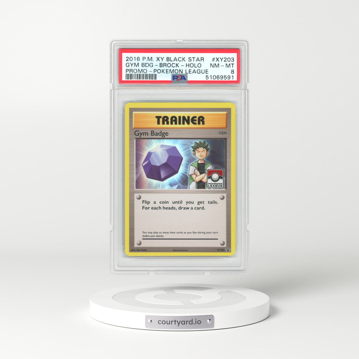 2016 XY Promos #XY203 Gym Badge (Brock) - Holo (PSA 8 NM-MT)