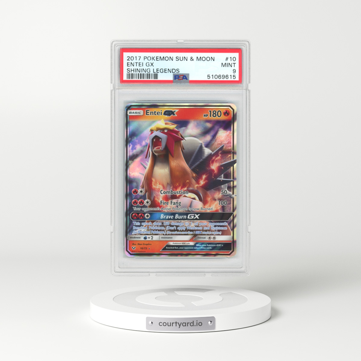 2017 Shining Legends #10 Entei GX - Full Art Holo (PSA 9 MINT)
