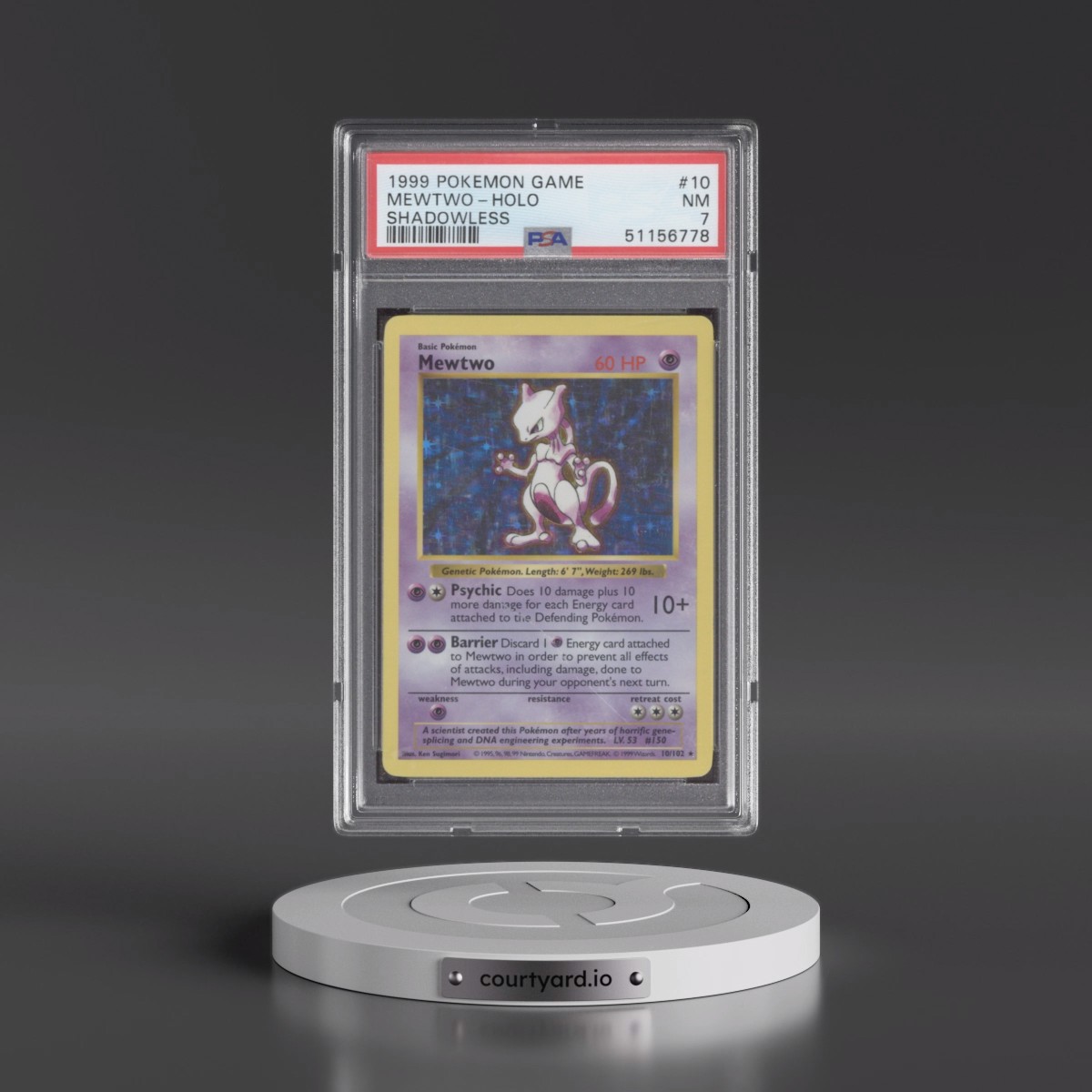 1999 Pokémon Game #10 Mewtwo - Holo Shadowless (PSA 7 NM)