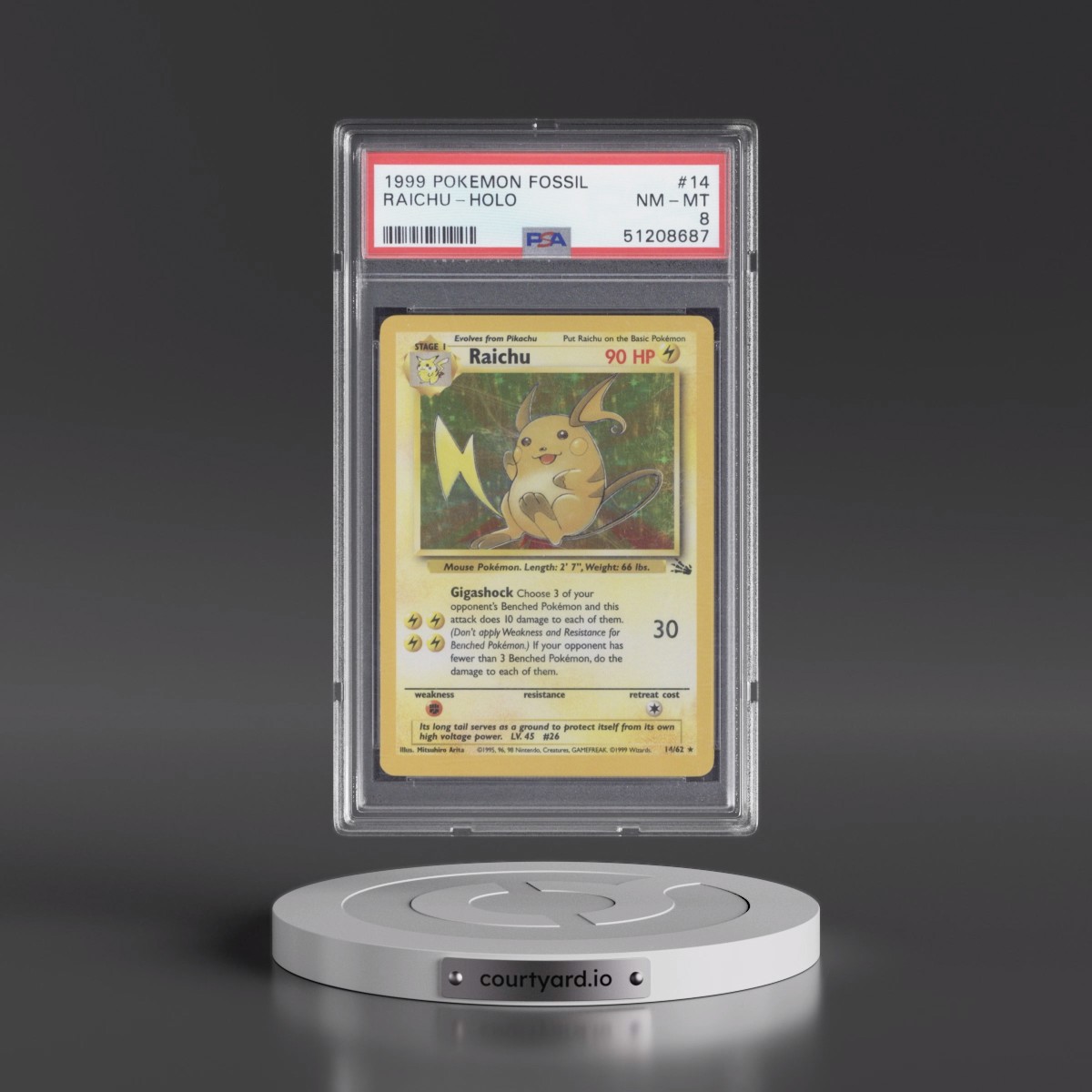 1999 Pokémon Fossil #14 Raichu - Holo (PSA 8 NM-MT)