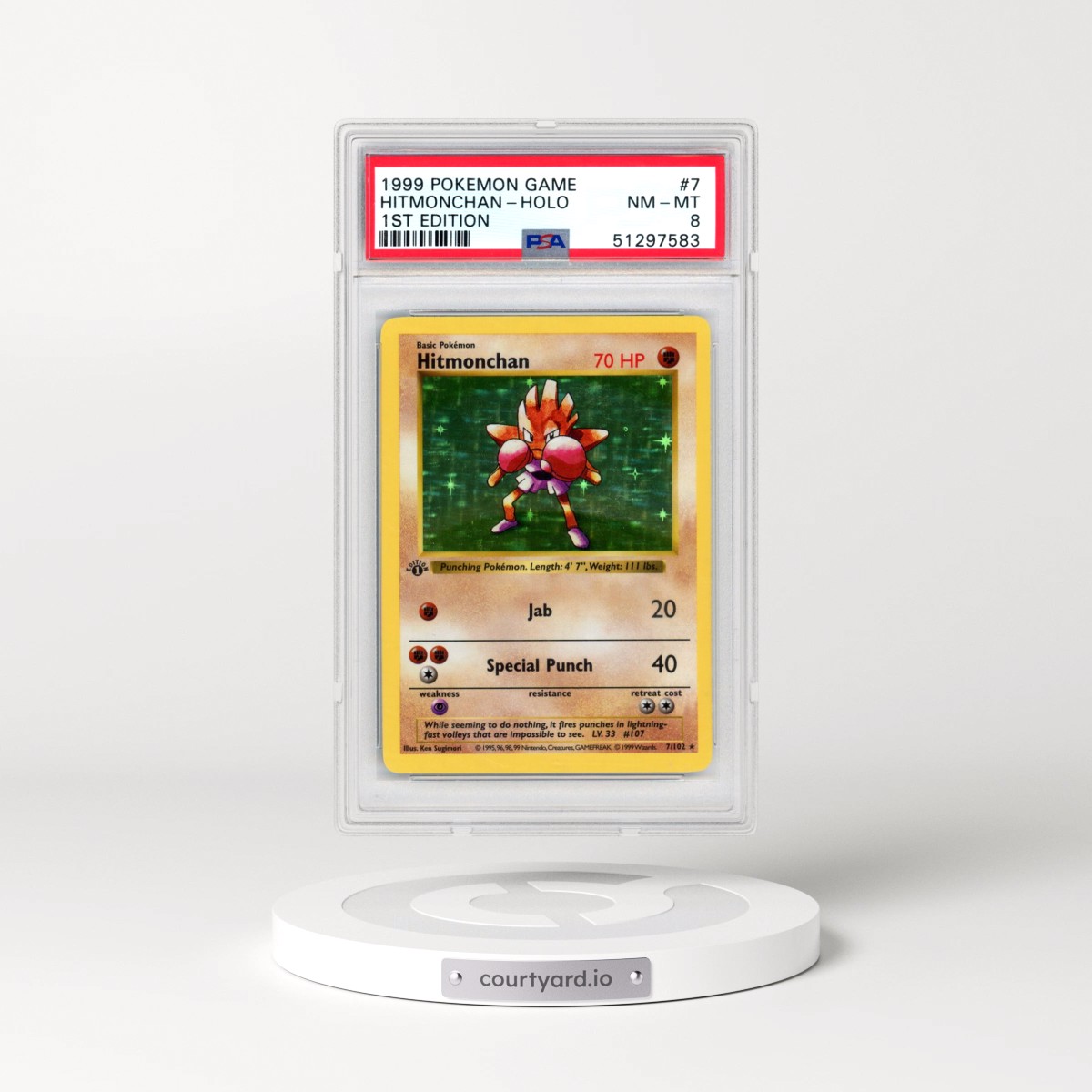 1999 Pokémon Game #7 Hitmonchan - 1st Edition Holo (PSA 8 NM-MT)