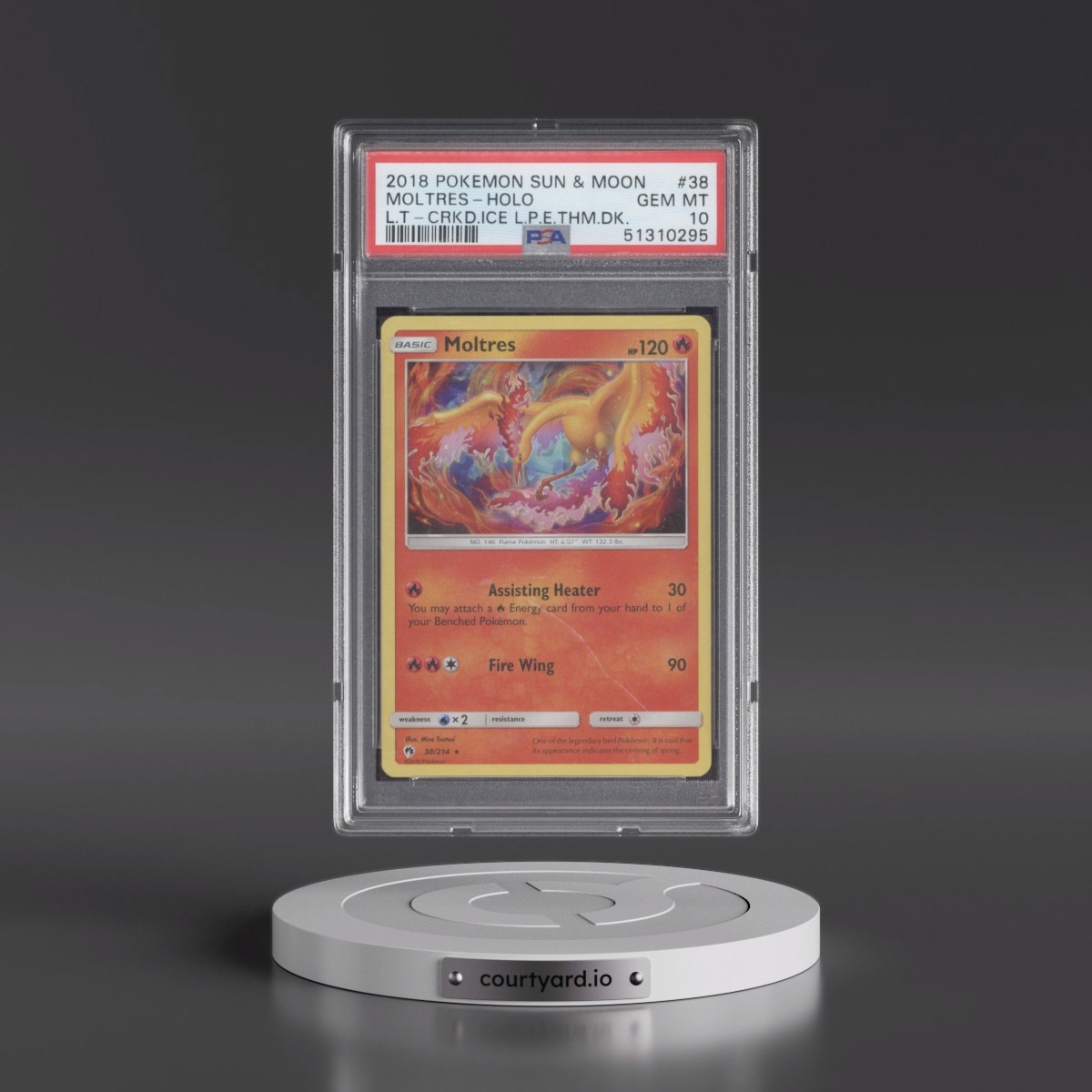 2018 Pokémon Sun & Moon Lost Thunder #38 Moltres - Holo Cracked Ice Let's Play Eevee! Theme Deck (PSA 10 GEM MINT)