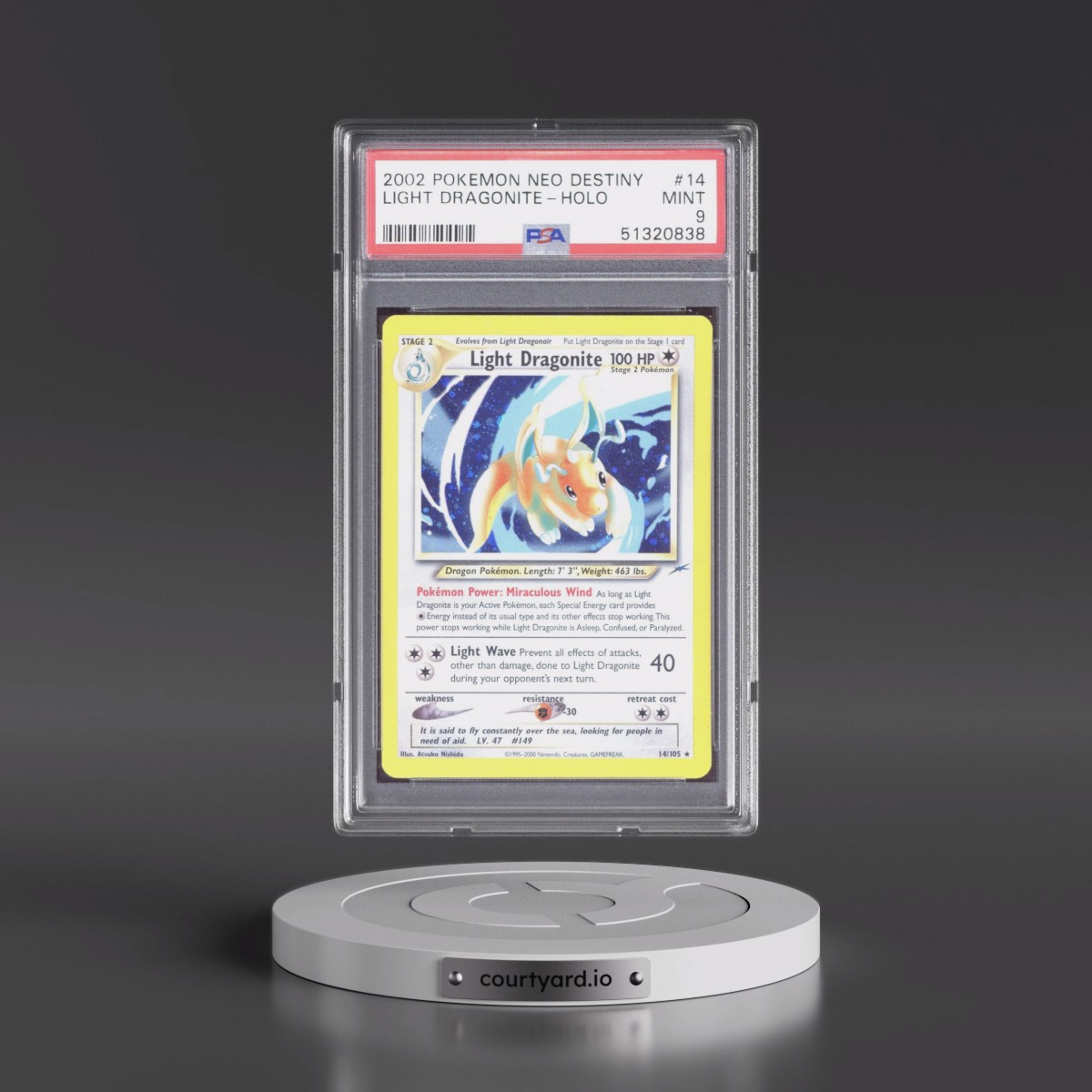 2002 Pokémon Neo Destiny #14 Light Dragonite - Holo (PSA 9 MINT)