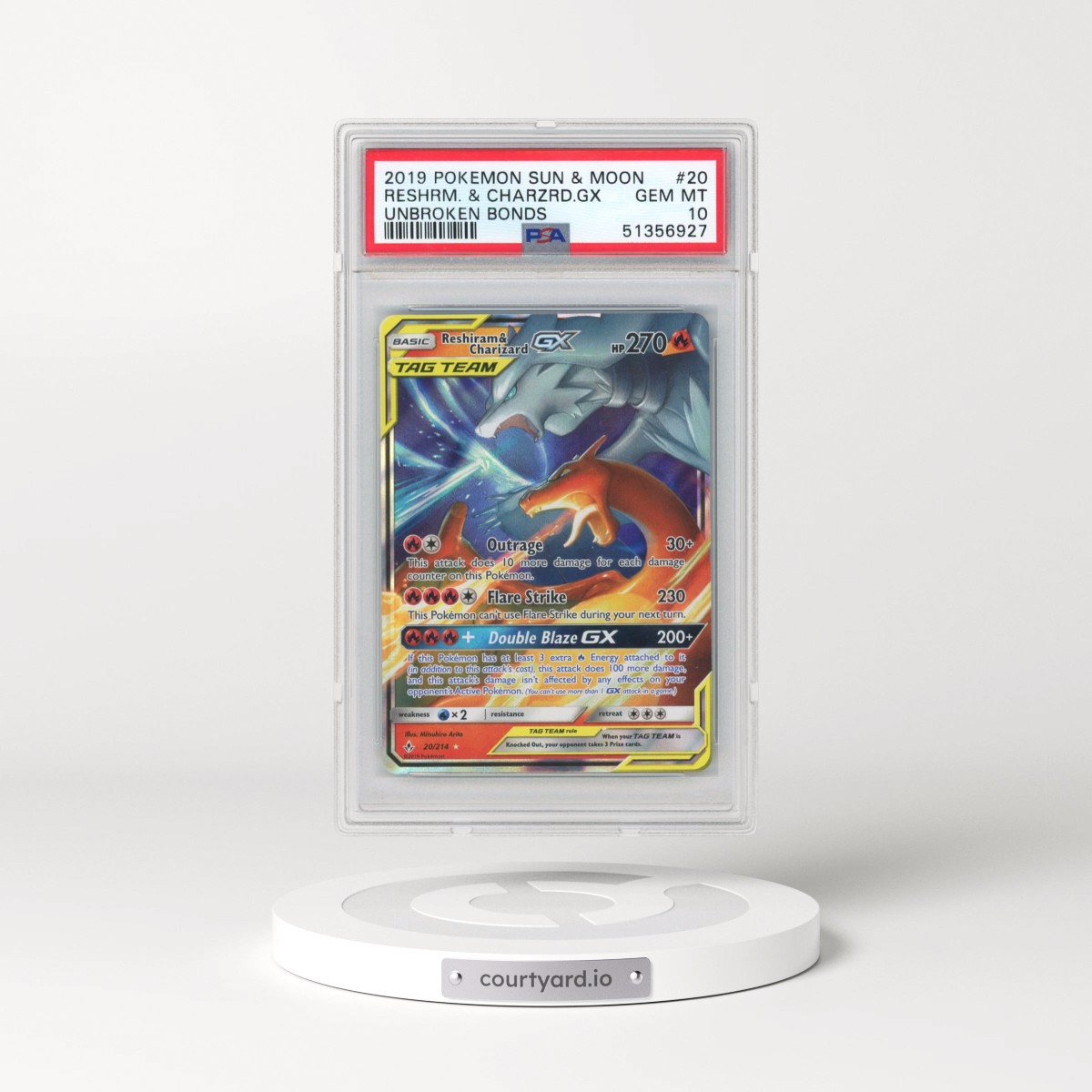 2019 Pokémon Sun & Moon Unbroken Bonds #20 Reshiram & Charizard GX - Holo (PSA 10 GEM MINT)