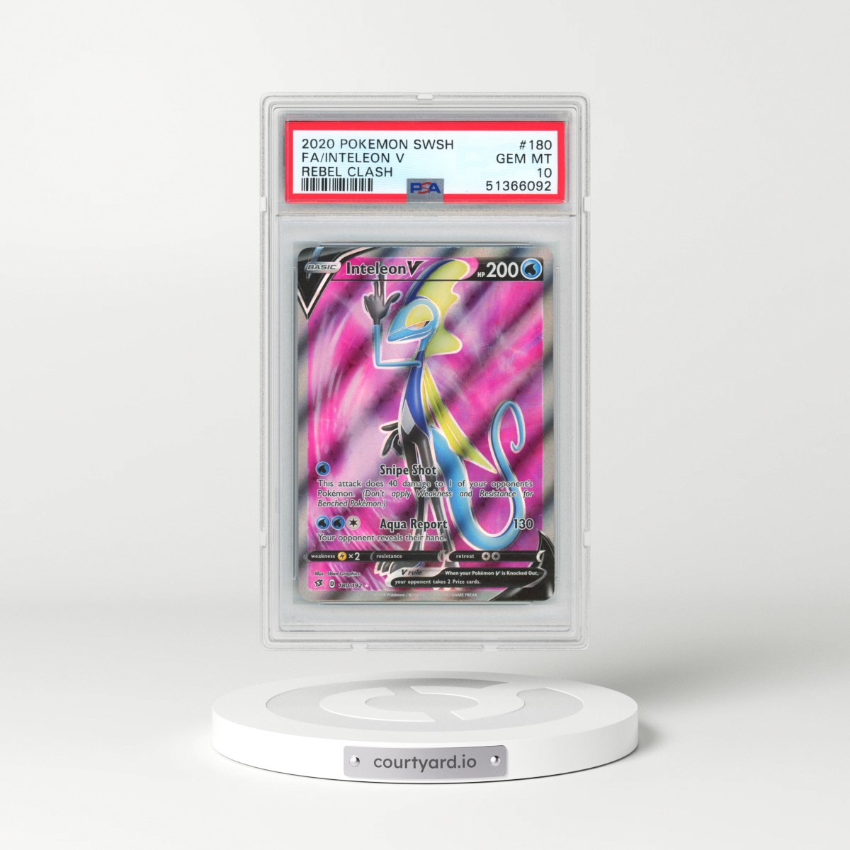 2020 Pokémon Sword & Shield Rebel Clash #180 Inteleon V - Holo Full Art (PSA 10 GEM MINT)