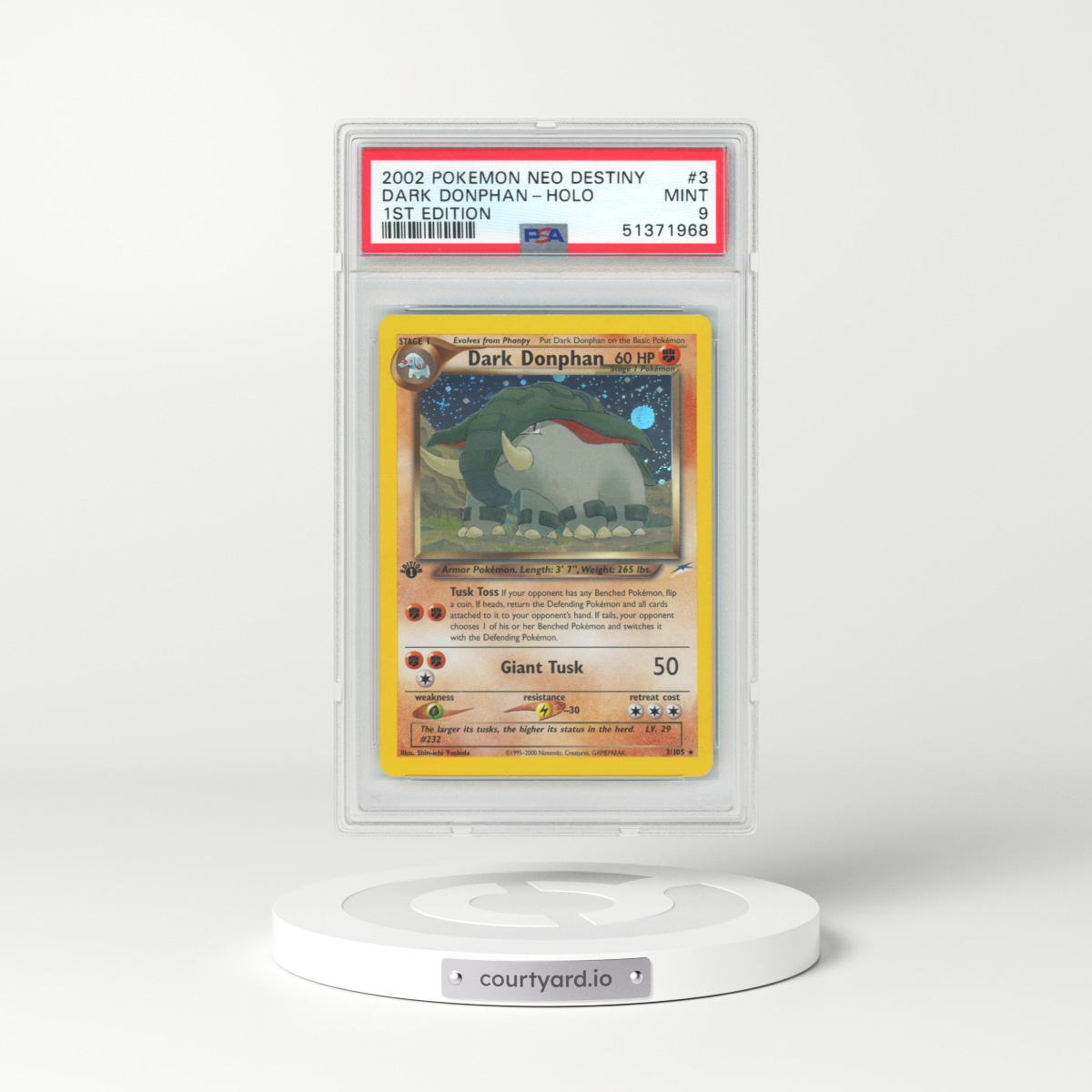 2002 Pokémon Neo Destiny #3 Dark Donphan - 1st Edition Holo (PSA 9 MINT)