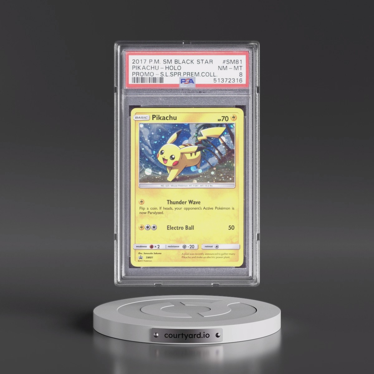 2017 Pokémon SM Black Star Promo #SM81 Pikachu - Holo Shining Legends Super Premium Collection (PSA 8 NM-MT)