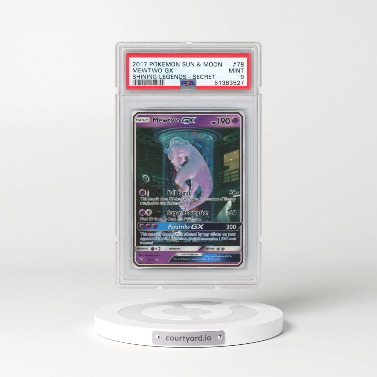 2017 Pokémon Sun & Moon Shining Legends #78 Mewtwo GX - Holo Secret (PSA 9 MINT)