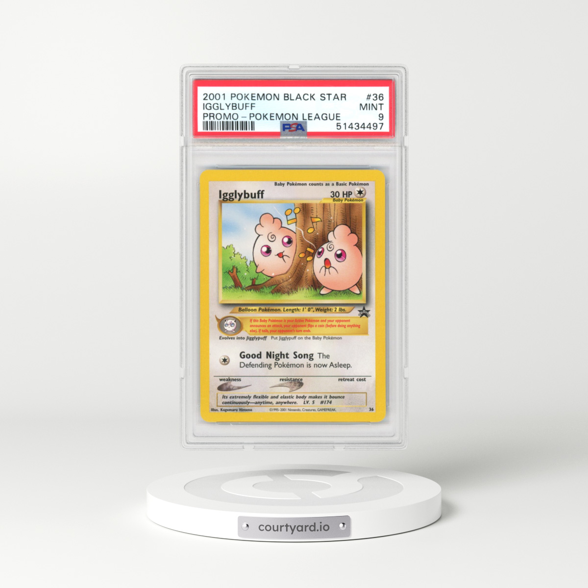 1999 Black Star Promos #36 Igglybuff - Pokémon League (PSA 9 MINT)