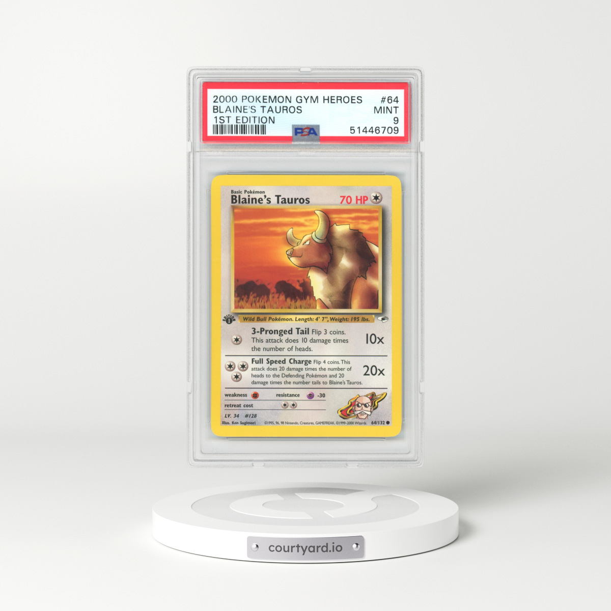 2000 Gym Heroes #64 Blaine's Tauros - 1st Edition (PSA 9 MINT)