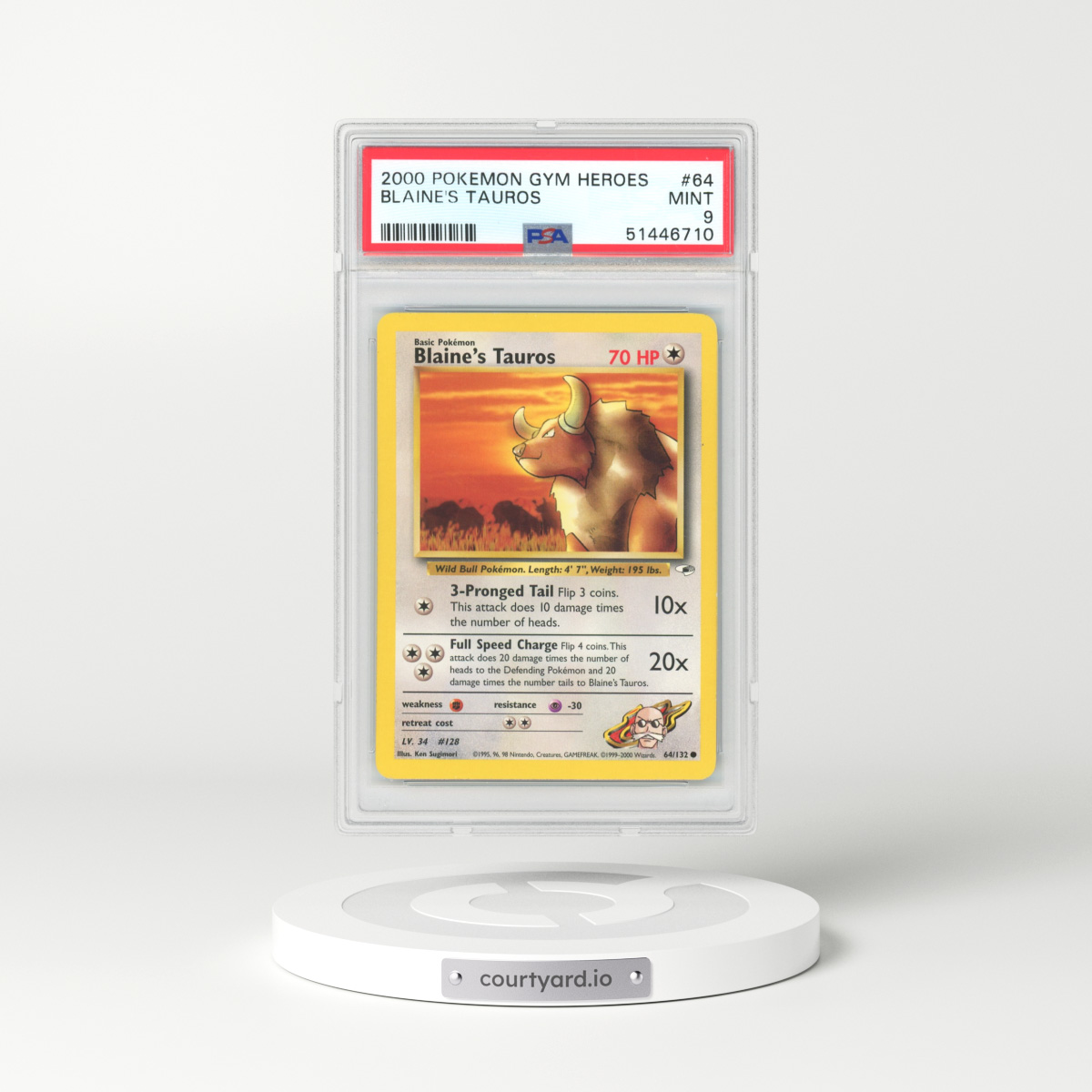 2000 Gym Heroes #64 Blaine's Tauros (PSA 9 MINT)