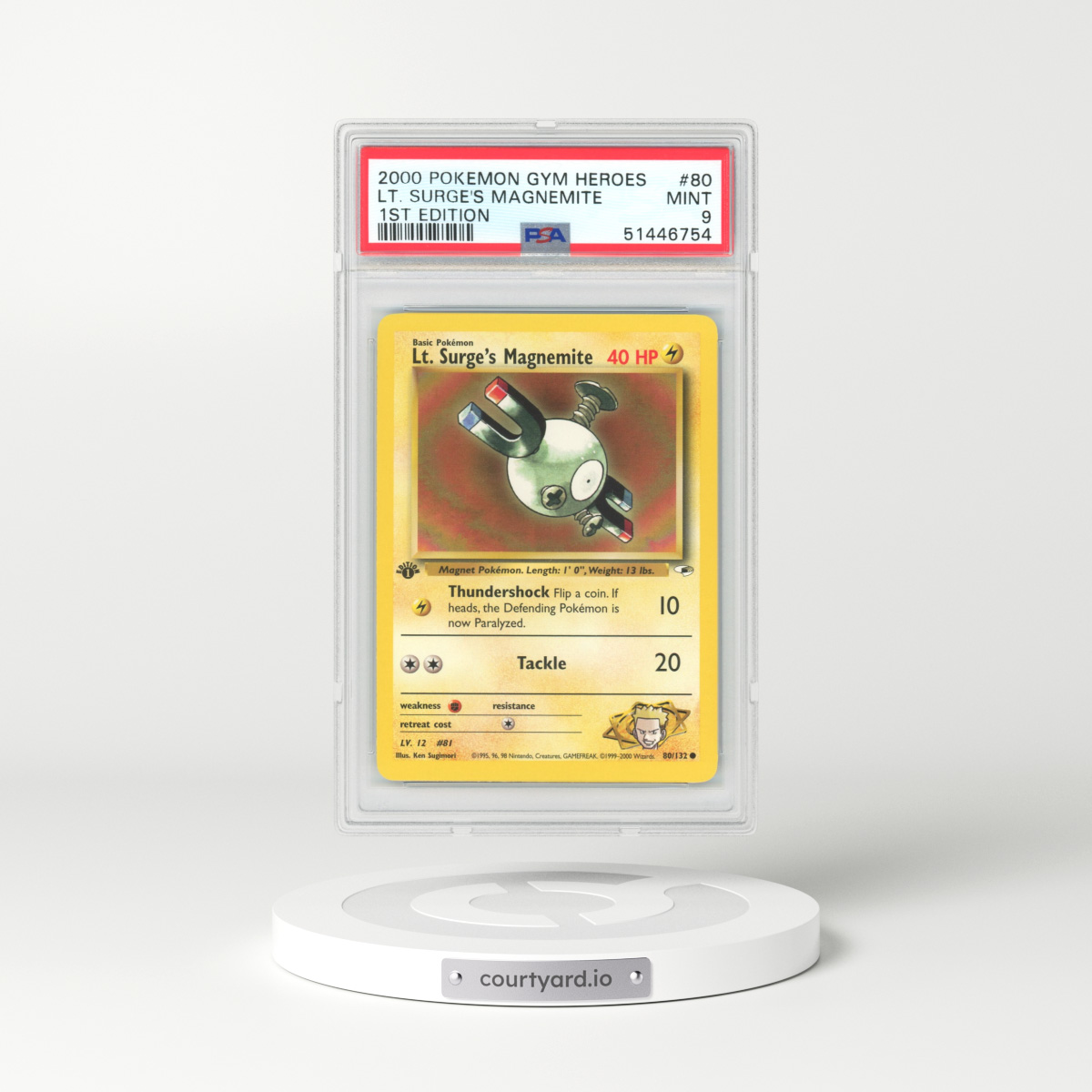 2000 Gym Heroes #80 Lt. Surge's Magnemite - 1st Edition (PSA 9 MINT)