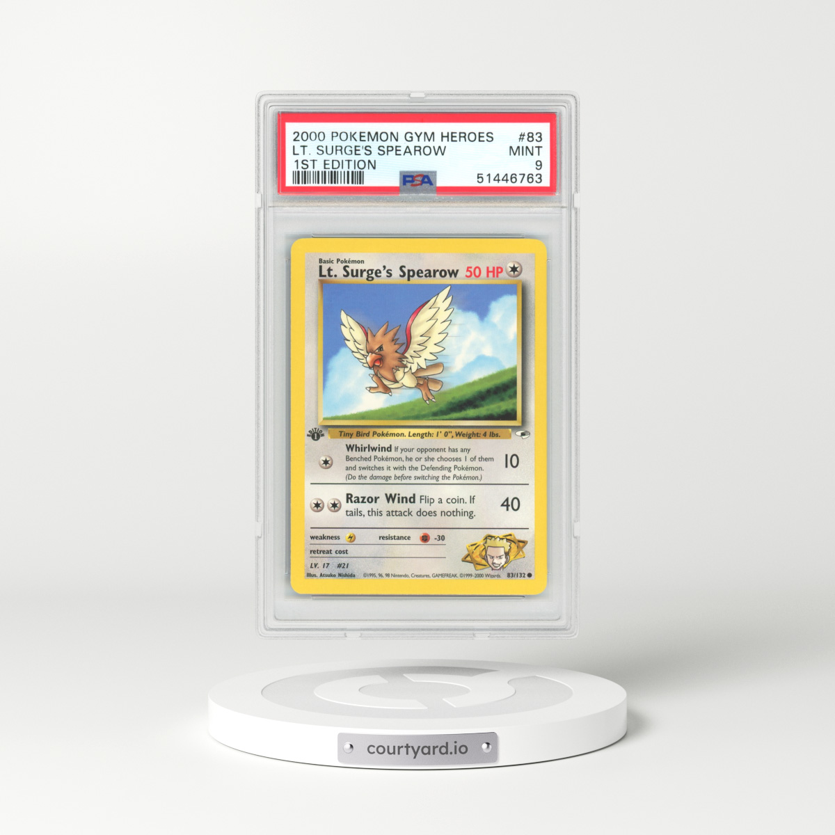 2000 Gym Heroes #83 Lt. Surge's Spearow - 1st Edition (PSA 9 MINT)