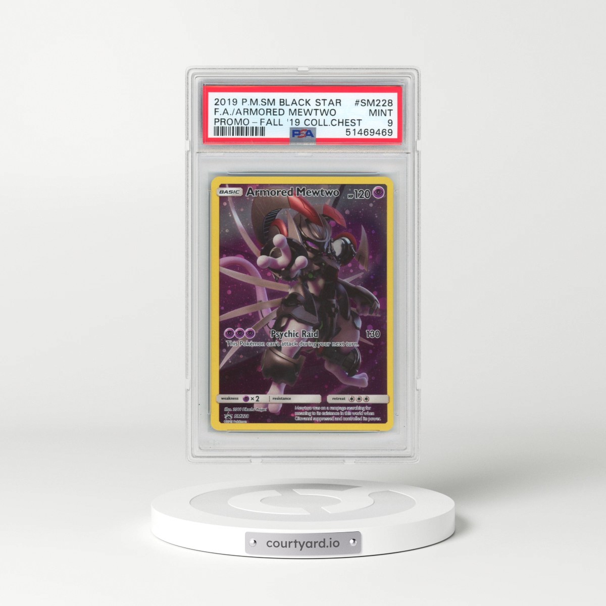 2019 Pokémon SM Black Star Promo #SM228 Armored Mewtwo - Full Art Fall 2019 Collector Chest (PSA 9 MINT)
