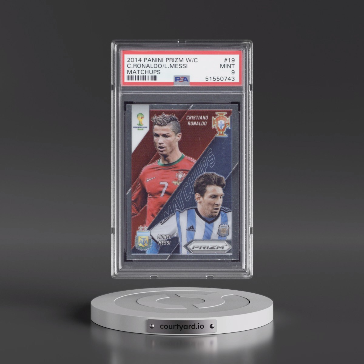 2014 Panini Prizm World Cup Matchups #19 Cristiano Ronaldo/Lionel Messi (PSA 9 MINT)