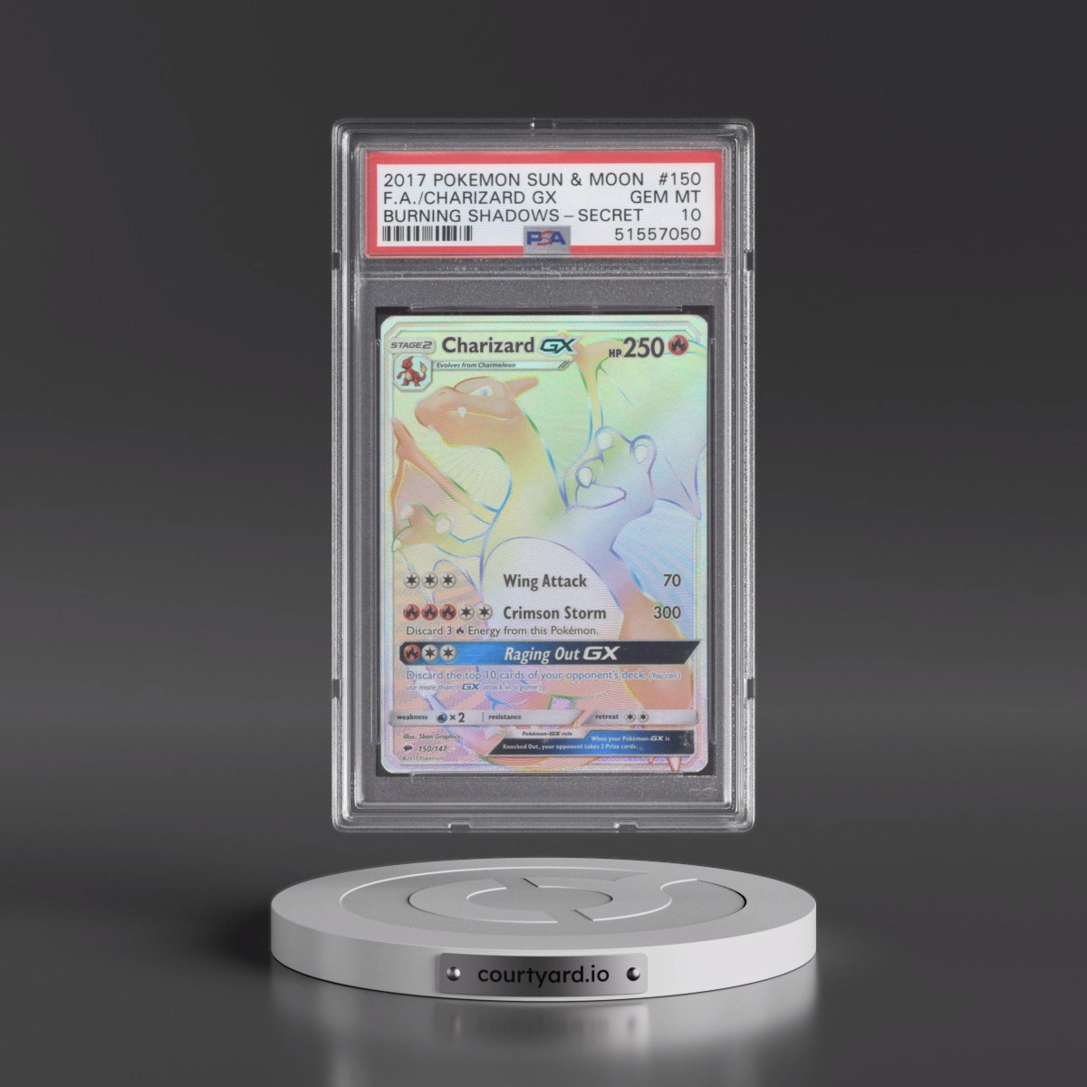 2017 Pokémon Sun & Moon Burning Shadows #150 Charizard GX - Holo Full Art Secret (PSA 10 GEM MINT) - Photo