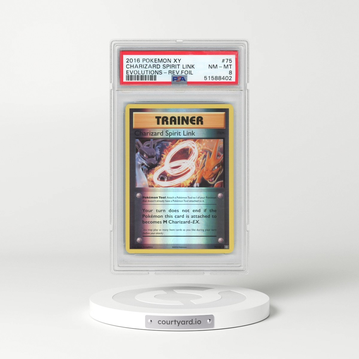 2016 Pokémon XY Evolutions #75 Charizard Spirit Link - Reverse Foil (PSA 8 NM-MT)