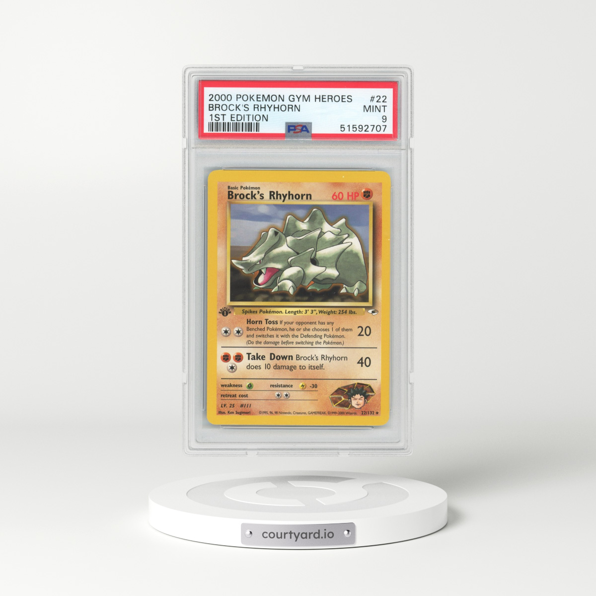 2000 Pokémon Gym Heroes #22 Brock's Rhyhorn - 1st Edition (PSA 9 MINT)