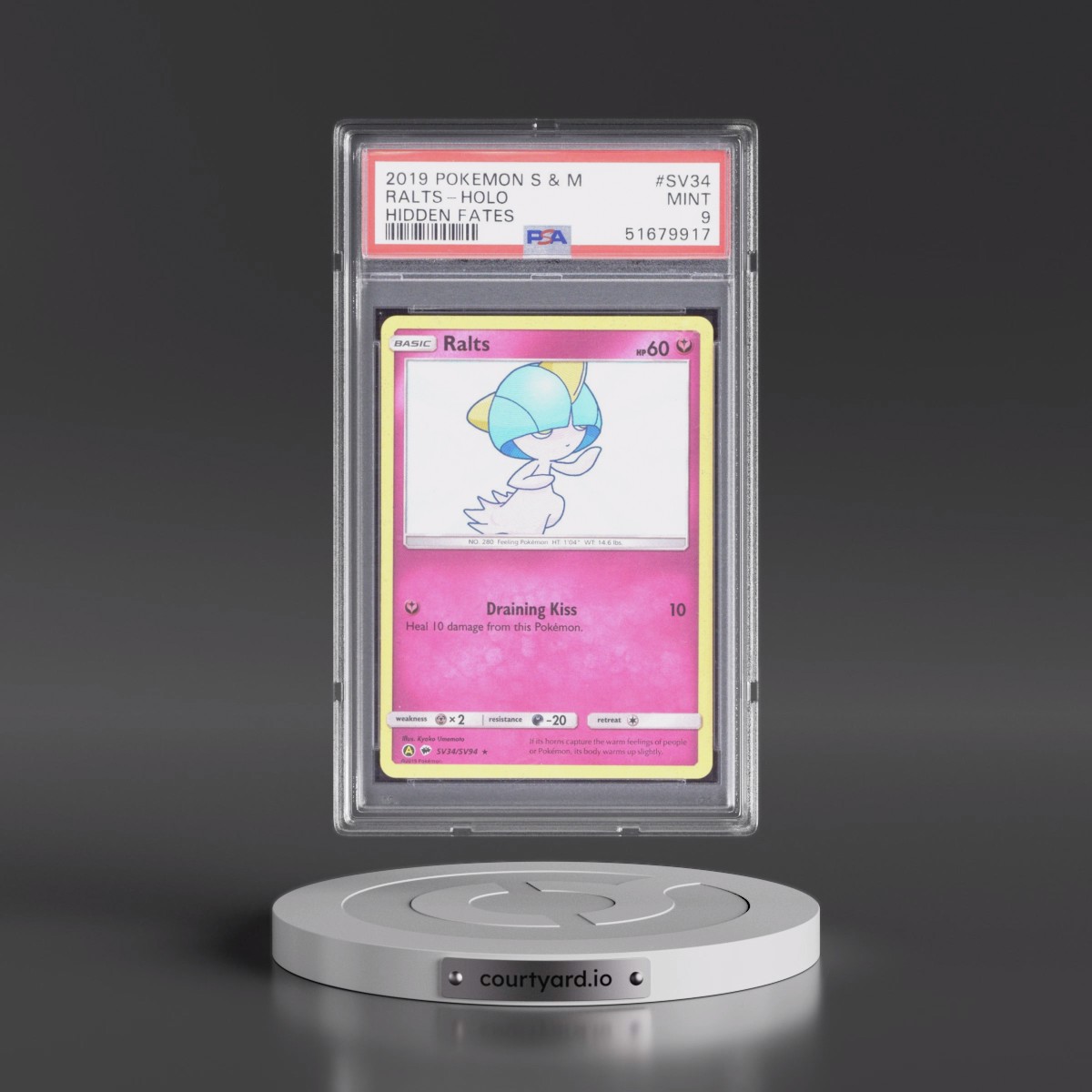 2019 Pokémon Sun & Moon Hidden Fates #SV34 Ralts - Holo (PSA 9 MINT)