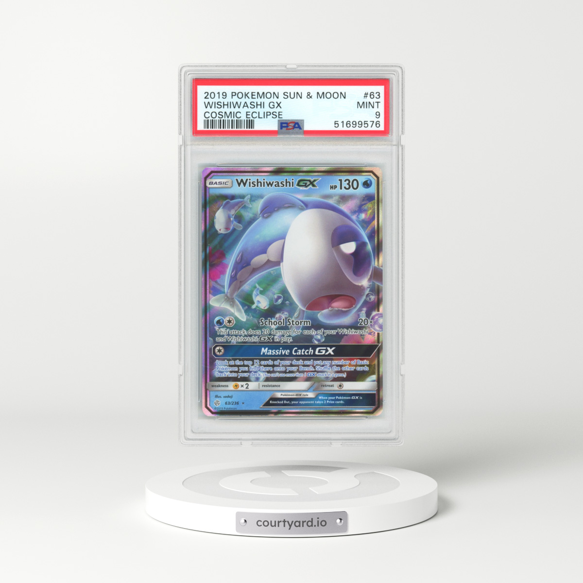 2019 Cosmic Eclipse #63 Wishiwashi GX - Full Art Holo (PSA 9 MINT)