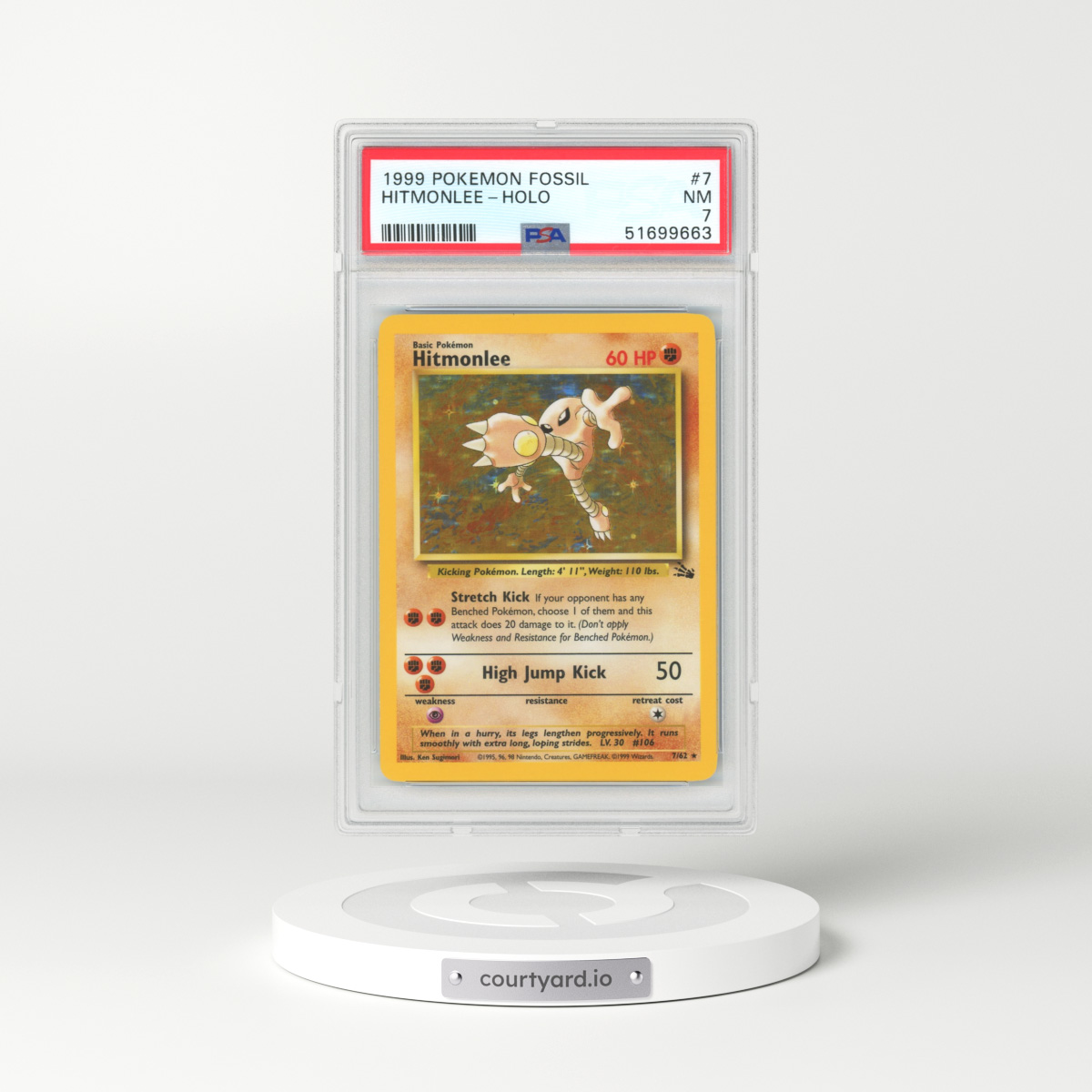 1999 Fossil #7 Hitmonlee - Holo (PSA 7 NM)