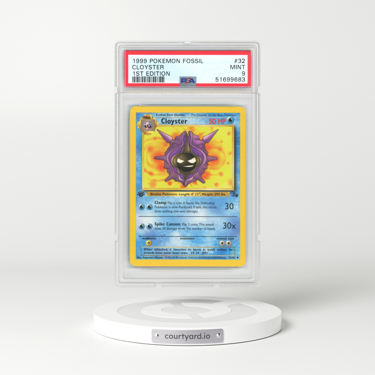 1999 Fossil #32 Cloyster - 1st Edition (PSA 9 MINT)