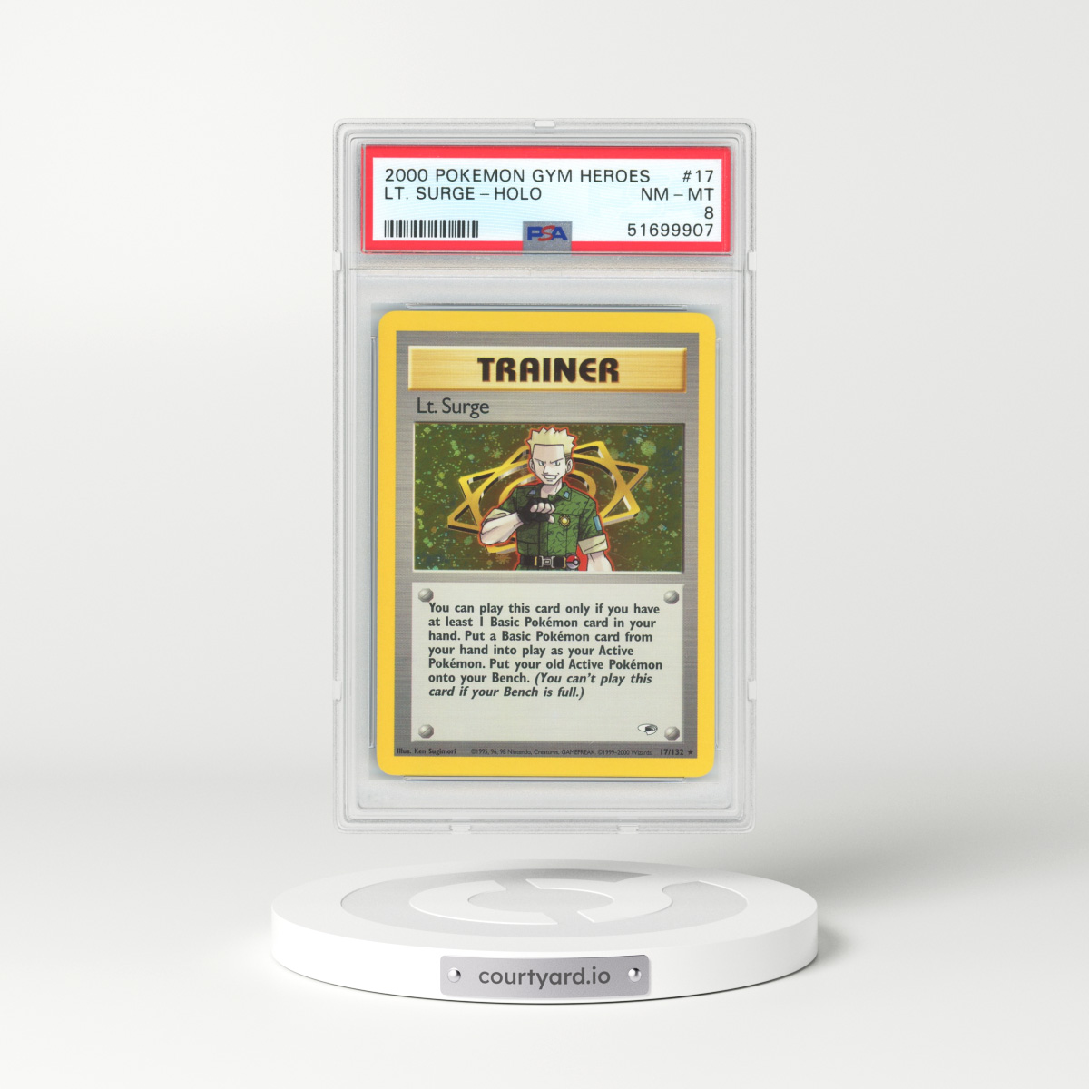 2000 Gym Heroes #17 Lt. Surge - Holo (PSA 8 NM-MT)