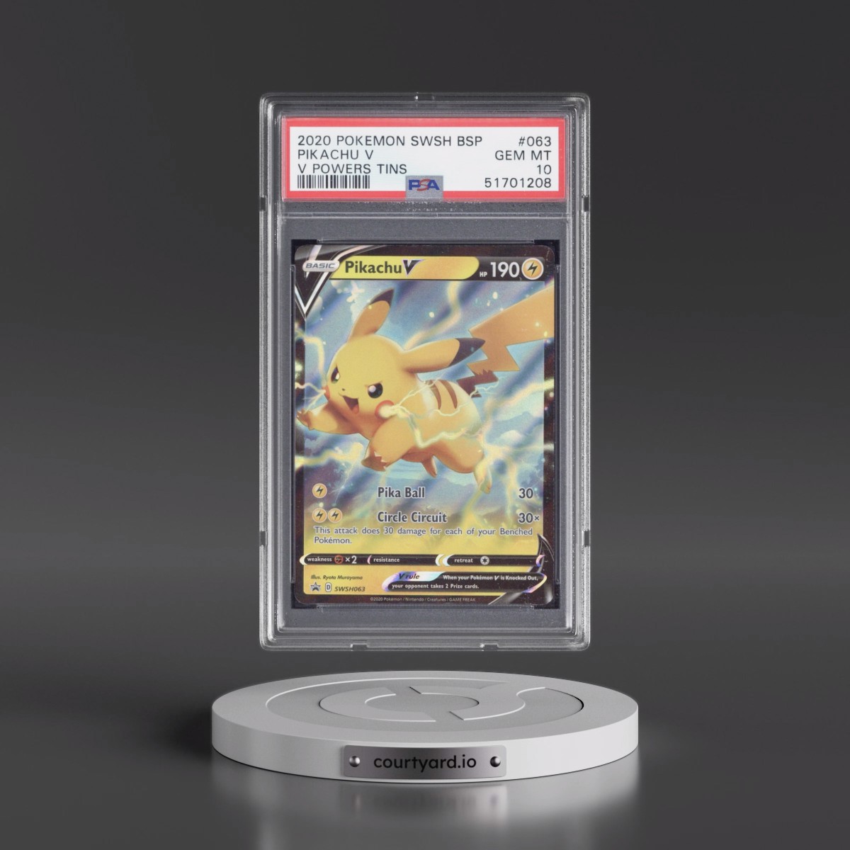 2020 Pokémon Swsh Black Star Promo #063 Pikachu V - Holo V Powers Tins (PSA 10 GEM MINT)