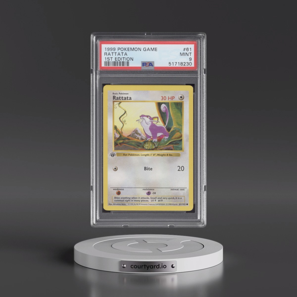 1999 Pokémon Game #61 Rattata - 1st Edition (PSA 9 MINT)