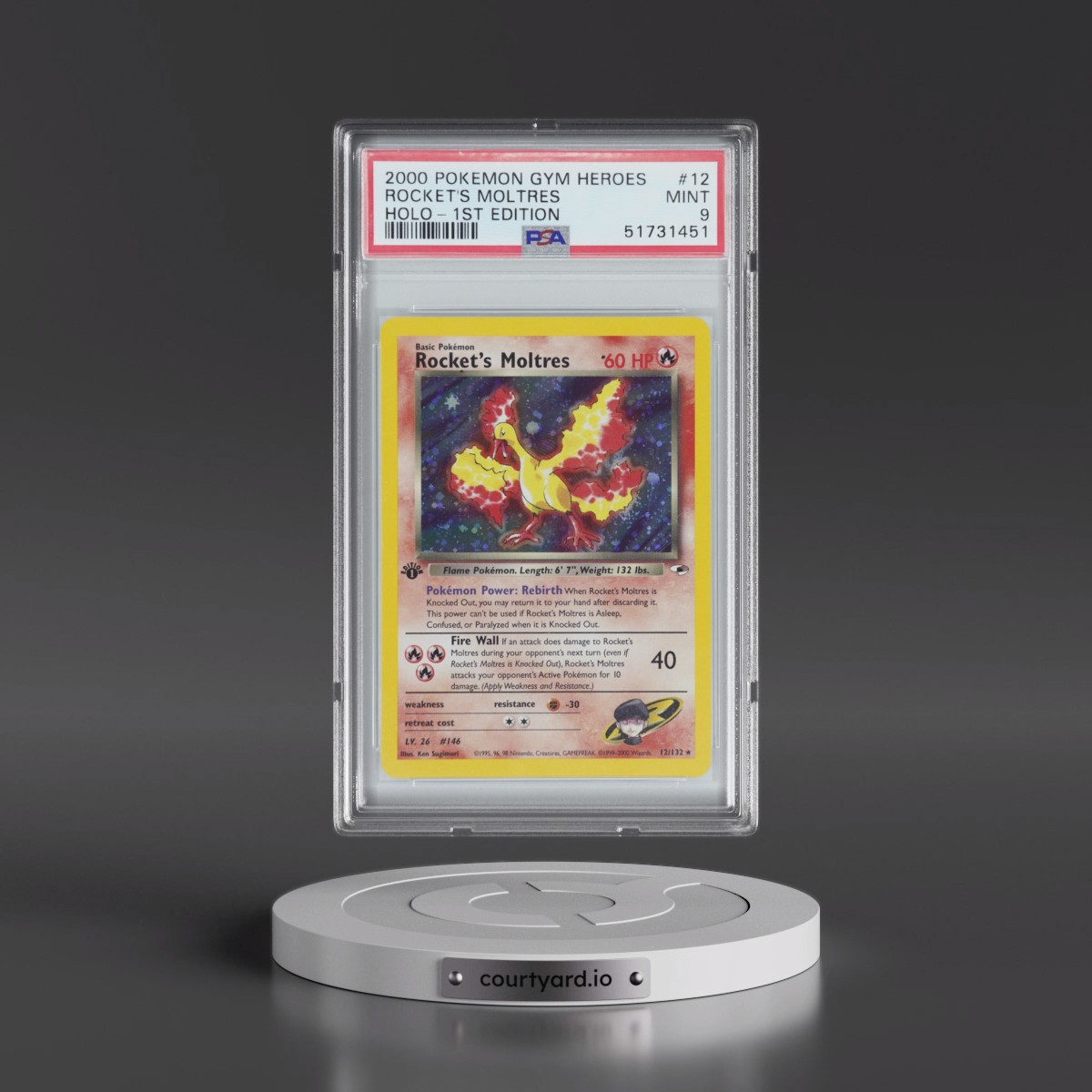 2000 Gym Heroes Rocket's Moltres - 1st Edition Full Art Holo #12 PSA 9