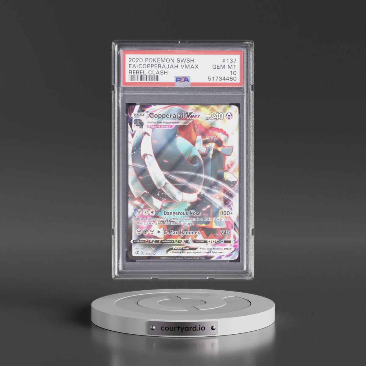 2020 Pokémon Sword & Shield Rebel Clash #137 Copperajah Vmax - Full Art (PSA 10 GEM MINT)