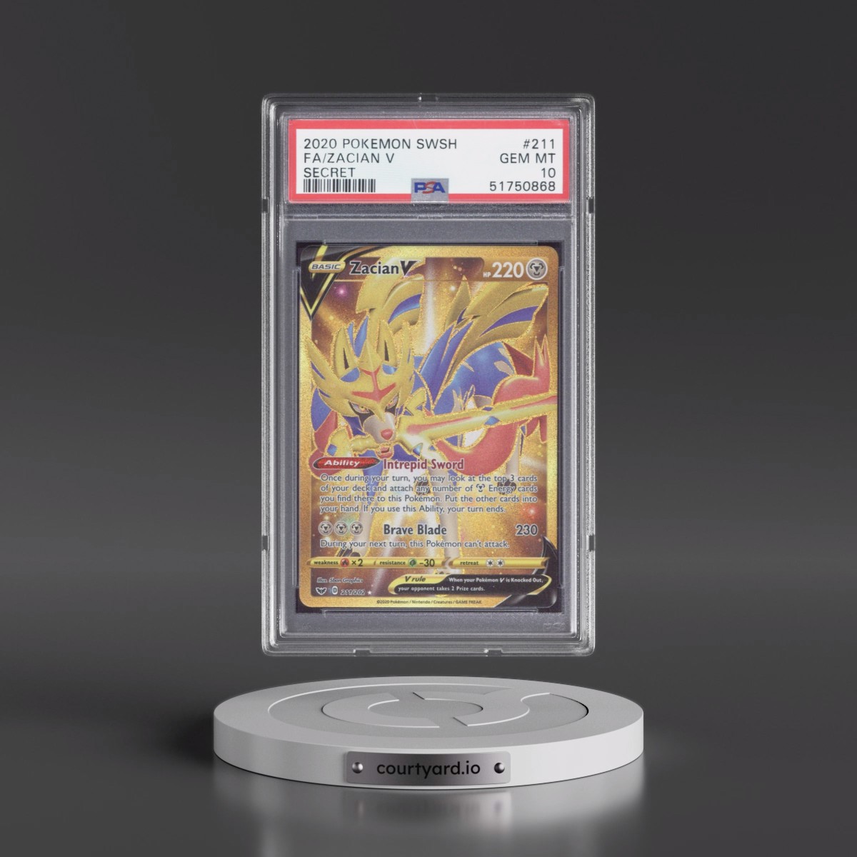 2020 Pokémon Sword & Shield #211 Zacian V - Holo Full Art Secret (PSA 10 GEM MINT)