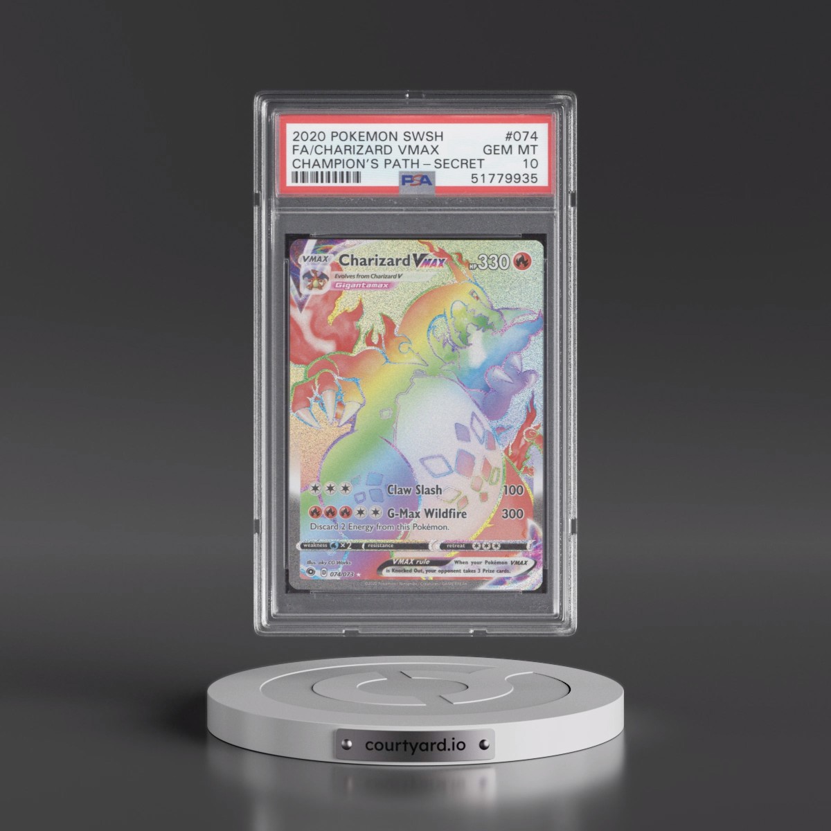 2020 Pokémon Sword & Shield Champion's Path #074 Charizard Vmax - Full Art Secret (PSA 10 GEM MINT)