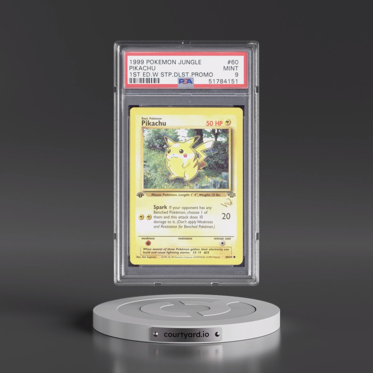 1999 Pokémon Jungle #60 Pikachu - 1st Edition W Stamp Duelist Promo (PSA 9 MINT)