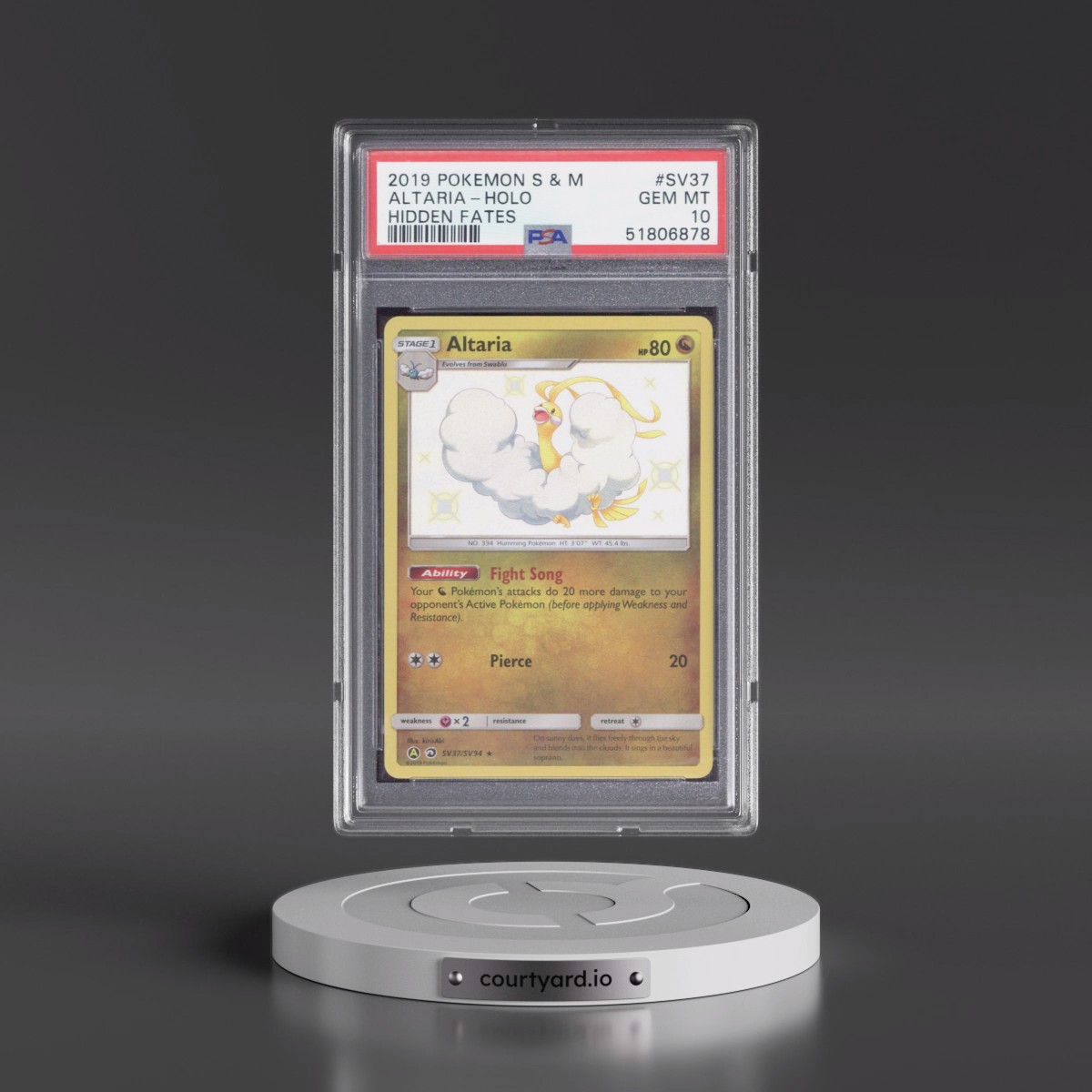 2019 Pokémon Sun & Moon Hidden Fates #SV37 Altaria - Holo (PSA 10 GEM MINT)