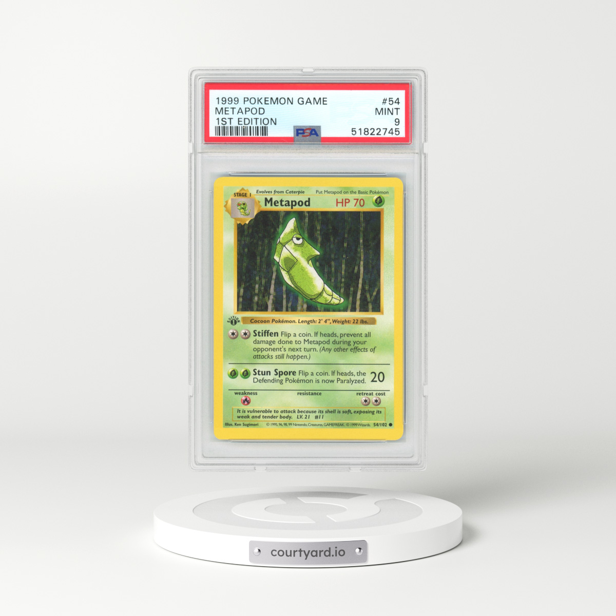 1999 Base Set #54 Metapod - 1st Edition Shadowless (PSA 9 MINT)