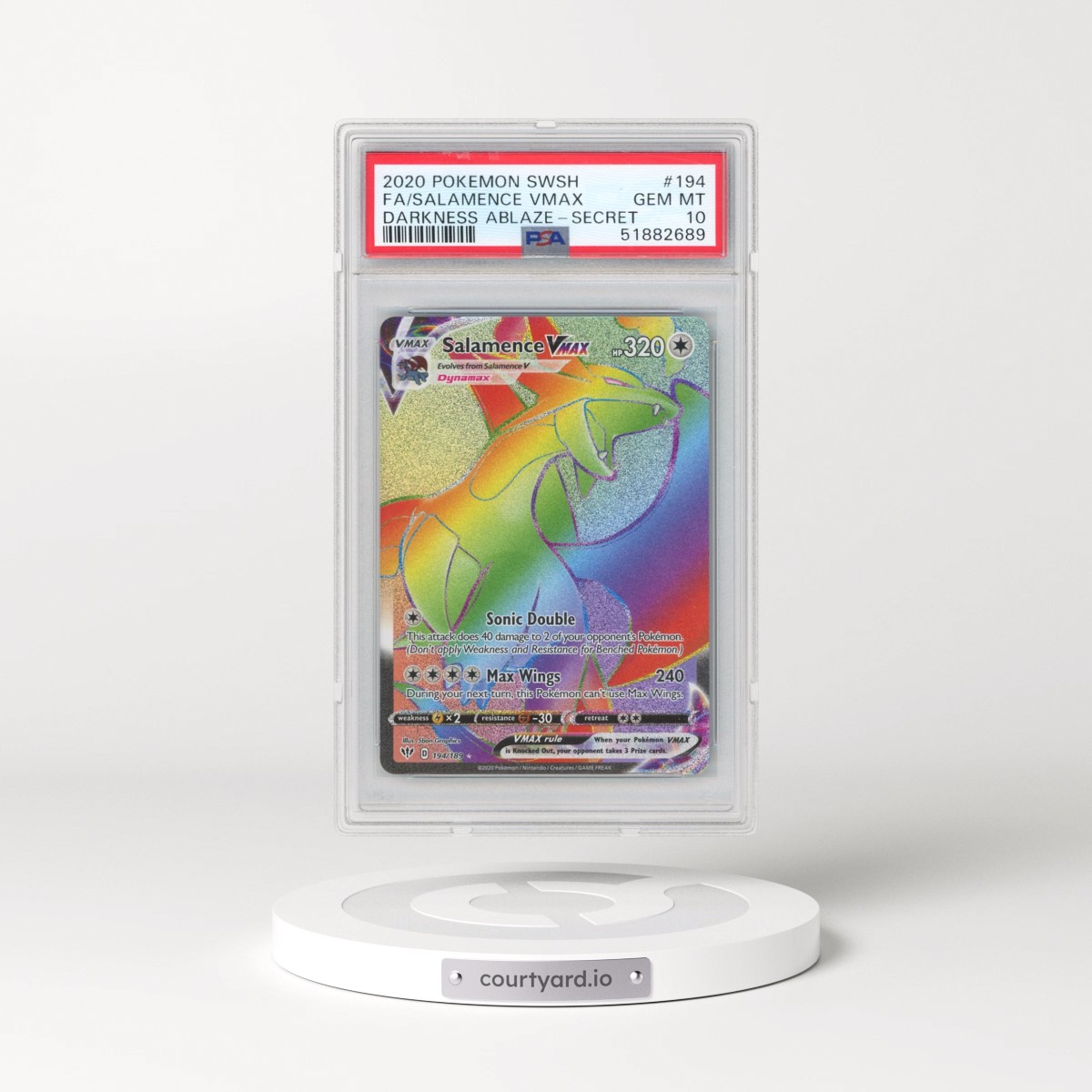 2020 Pokémon Sword & Shield Darkness Ablaze #194 Salamence Vmax - Full Art Secret (PSA 10 GEM MINT)