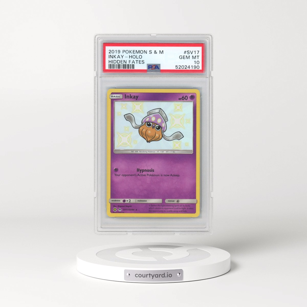 2019 Pokémon Sun & Moon Hidden Fates #SV17 Inkay - Holo (PSA 10 GEM MINT)