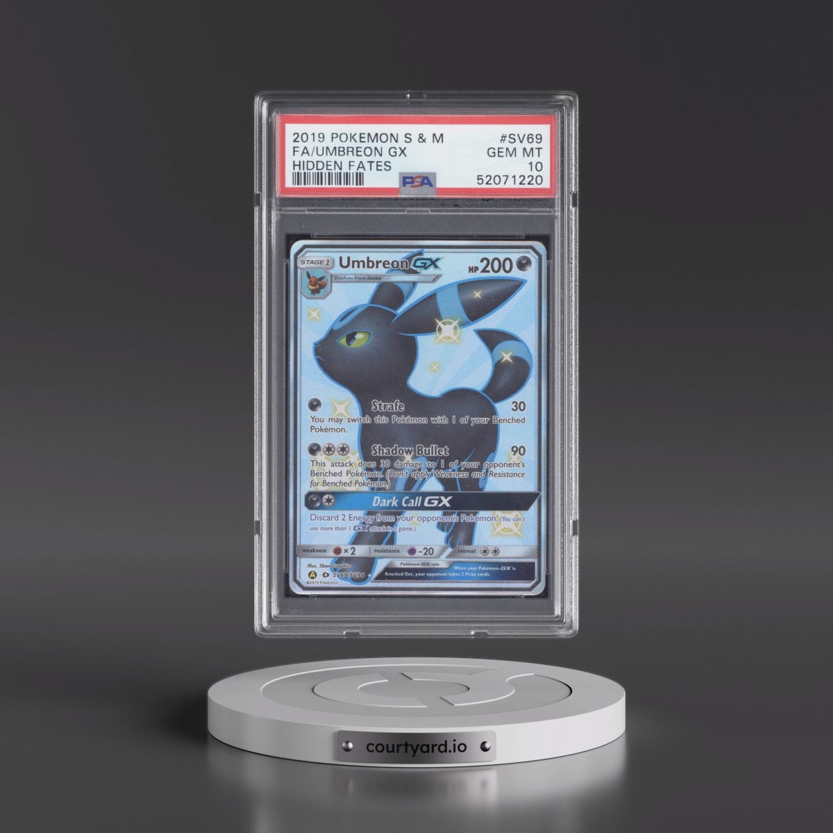2019 Pokémon Sun & Moon Hidden Fates Umbreon GX - Holo Full Art #SV69 PSA 10