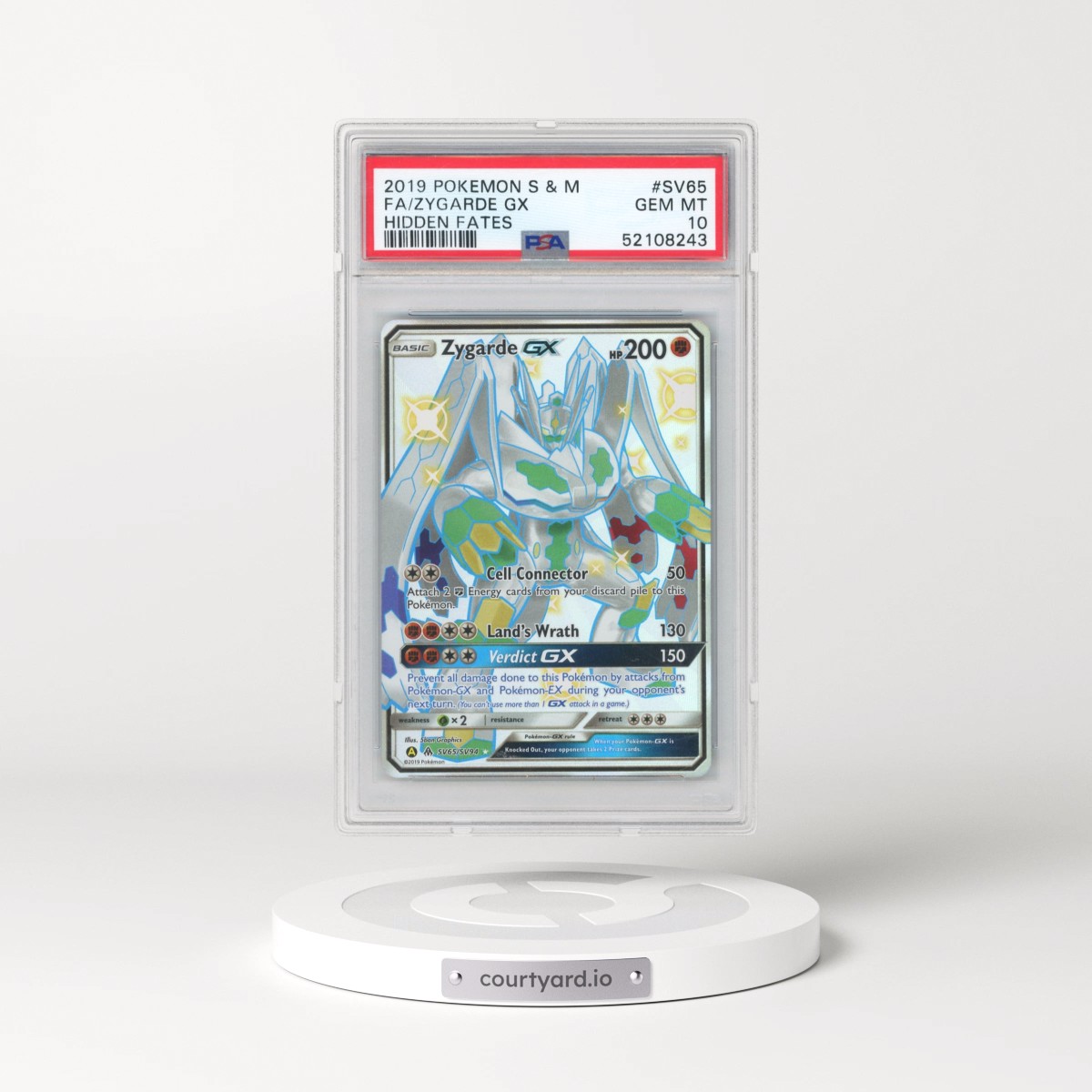 2019 Pokémon Sun & Moon Hidden Fates #SV65 Zygarde GX - Holo Full Art (PSA 10 GEM MINT)