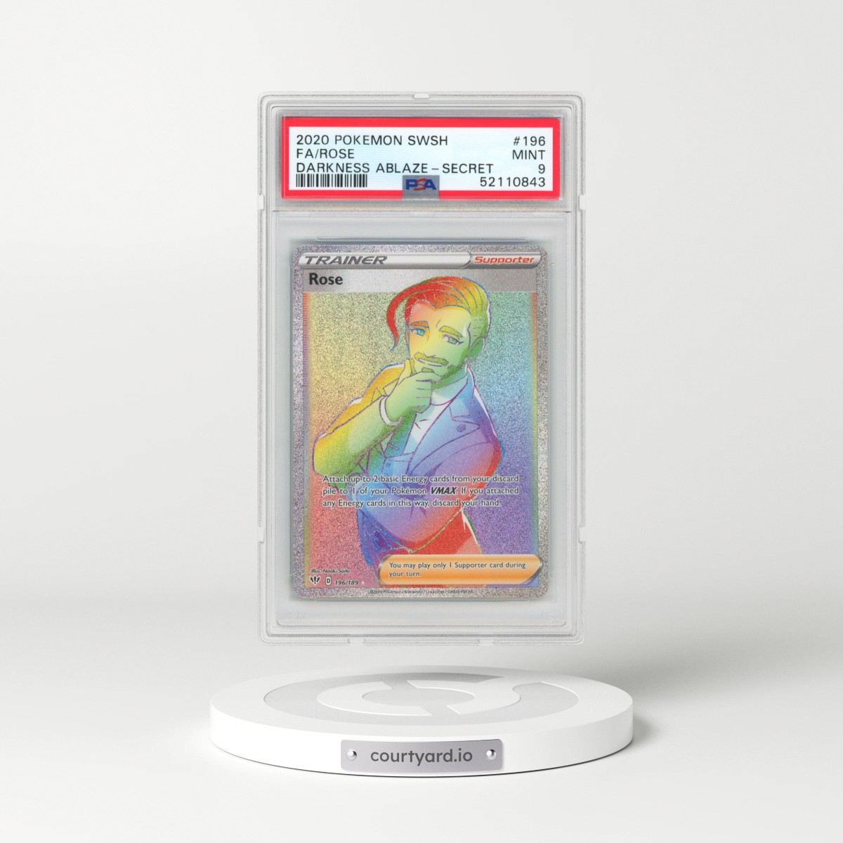 2020 Pokémon Sword & Shield Darkness Ablaze #196 Rose - Full Art Secret (PSA 9 MINT)