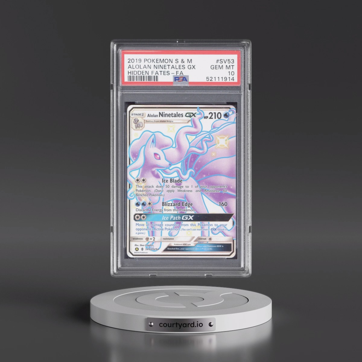 2019 Pokémon Sun & Moon Hidden Fates #SV53 Alolan Ninetales GX - Holo Full Art (PSA 10 GEM MINT)
