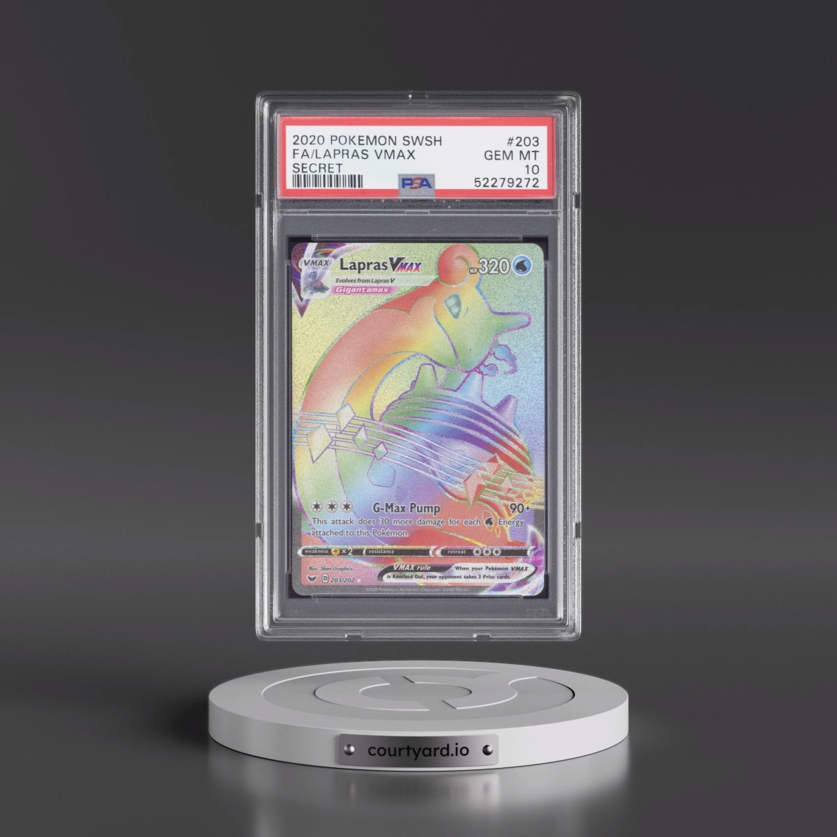 2020 Pokémon Sword & Shield #203 Lapras Vmax - Full Art Secret (PSA 10 GEM MINT)