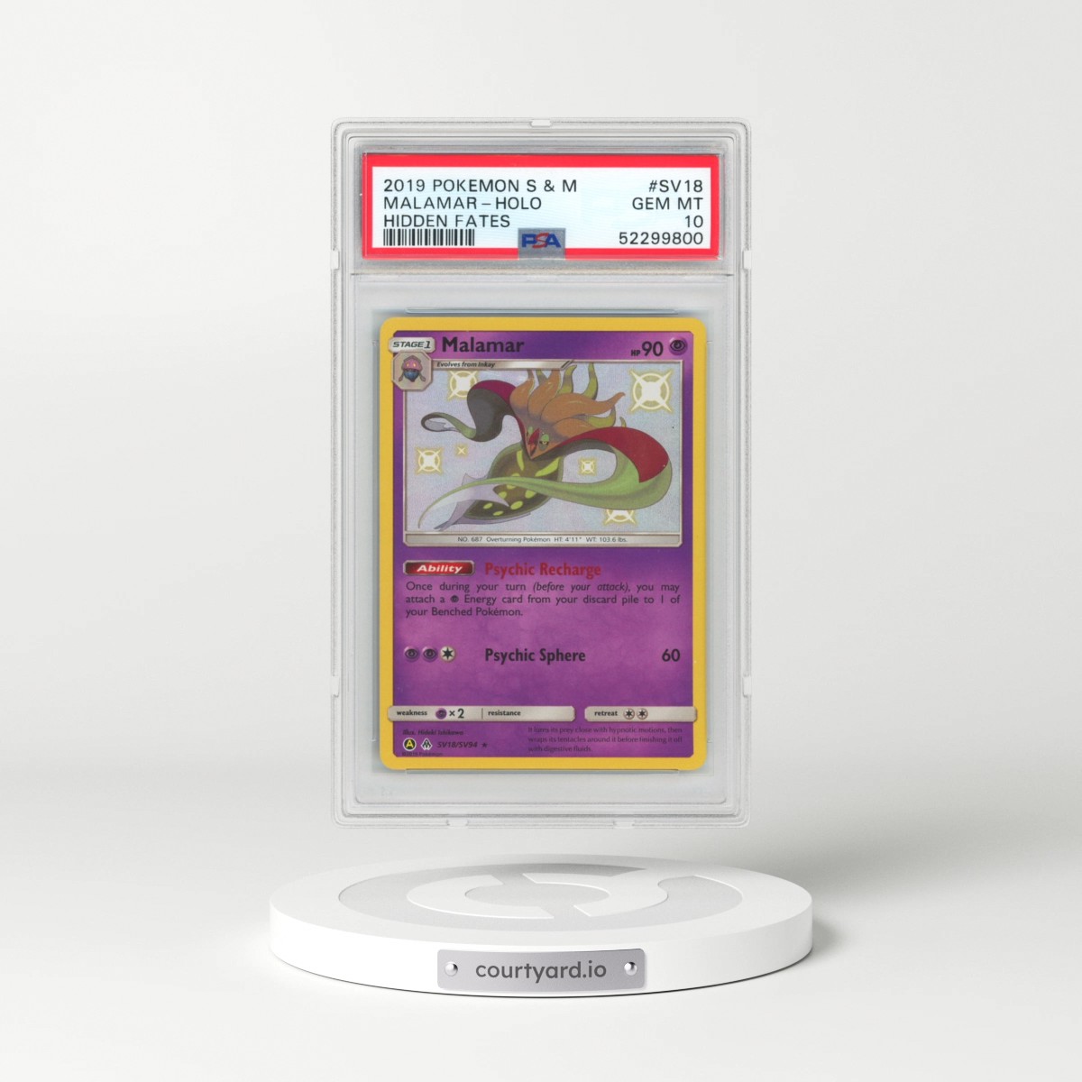 2019 Pokémon Sun & Moon Hidden Fates #SV18 Malamar - Holo (PSA 10 GEM MINT)