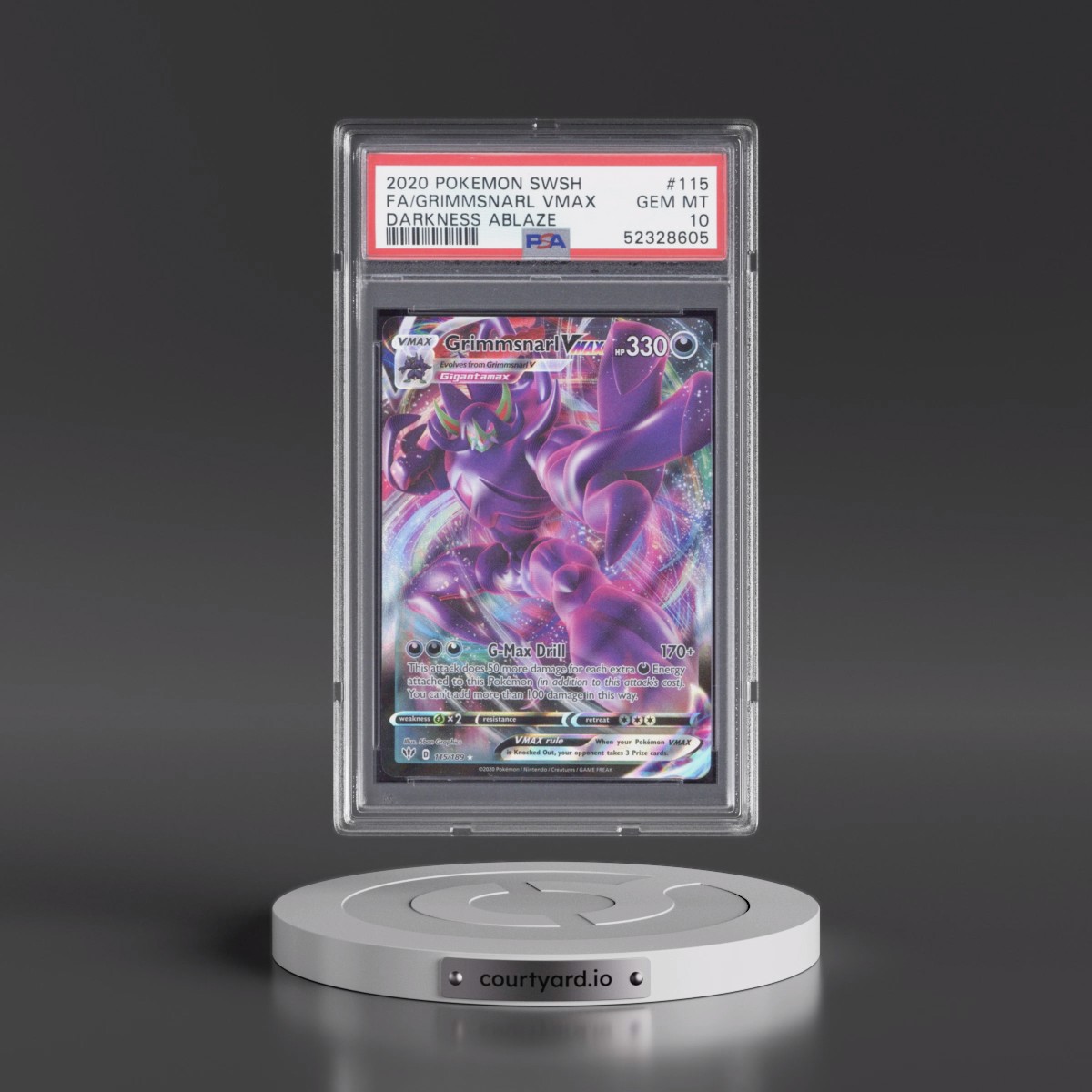 2020 Pokémon Sword & Shield Darkness Ablaze #115 Grimmsnarl Vmax - Full Art (PSA 10 GEM MINT)