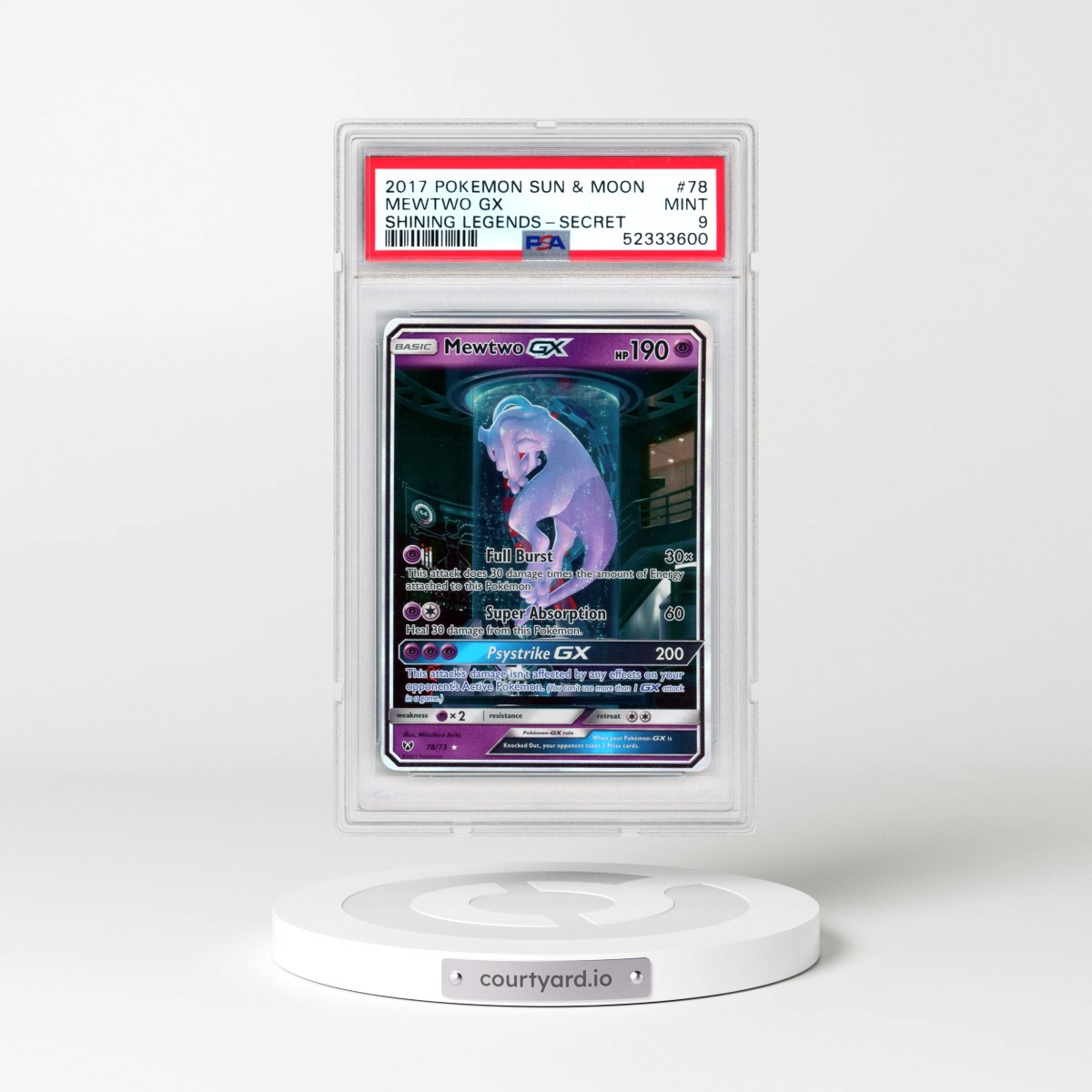 2017 Pokémon Sun & Moon Shining Legends #78 Mewtwo GX - Holo Secret (PSA 9 MINT)