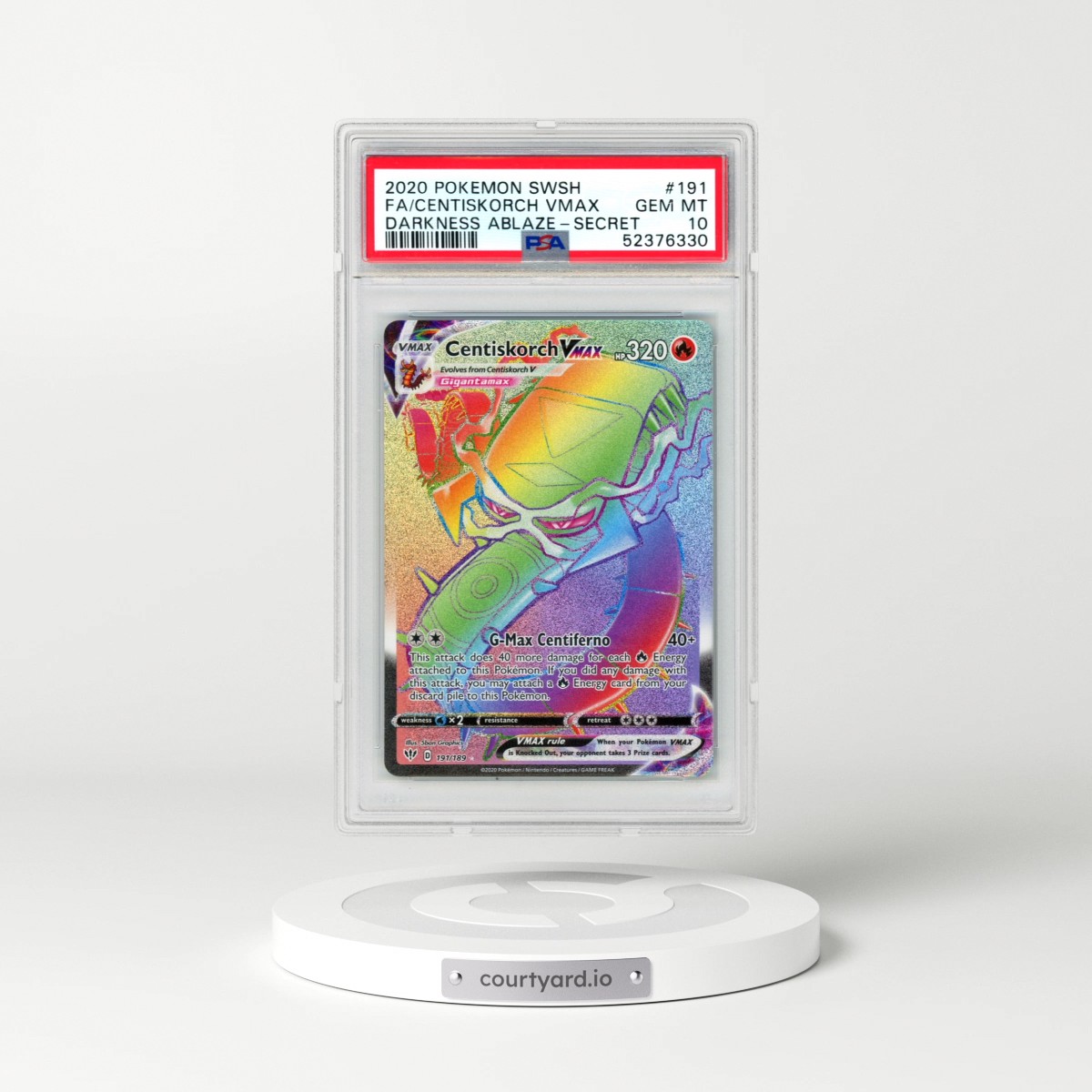 2020 Pokémon Sword & Shield Darkness Ablaze #191 Centiskorch Vmax - Full Art Secret (PSA 10 GEM MINT)