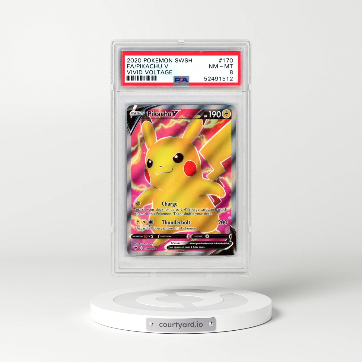 2020 Pokémon Sword & Shield Vivid Voltage #170 Pikachu V - Holo Full Art (PSA 8 NM-MT)